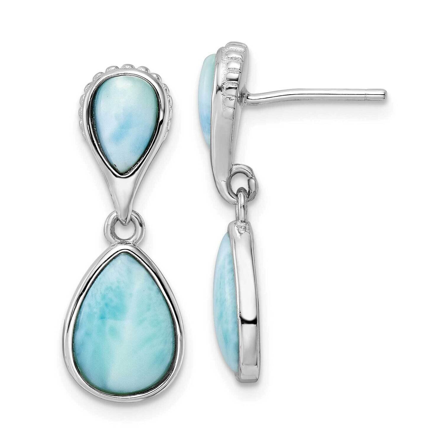 Pear Shape Larimar Dangle Earrings Sterling Silver Rhodium-Plated Polished QE15798, MPN: QE15798, 1…