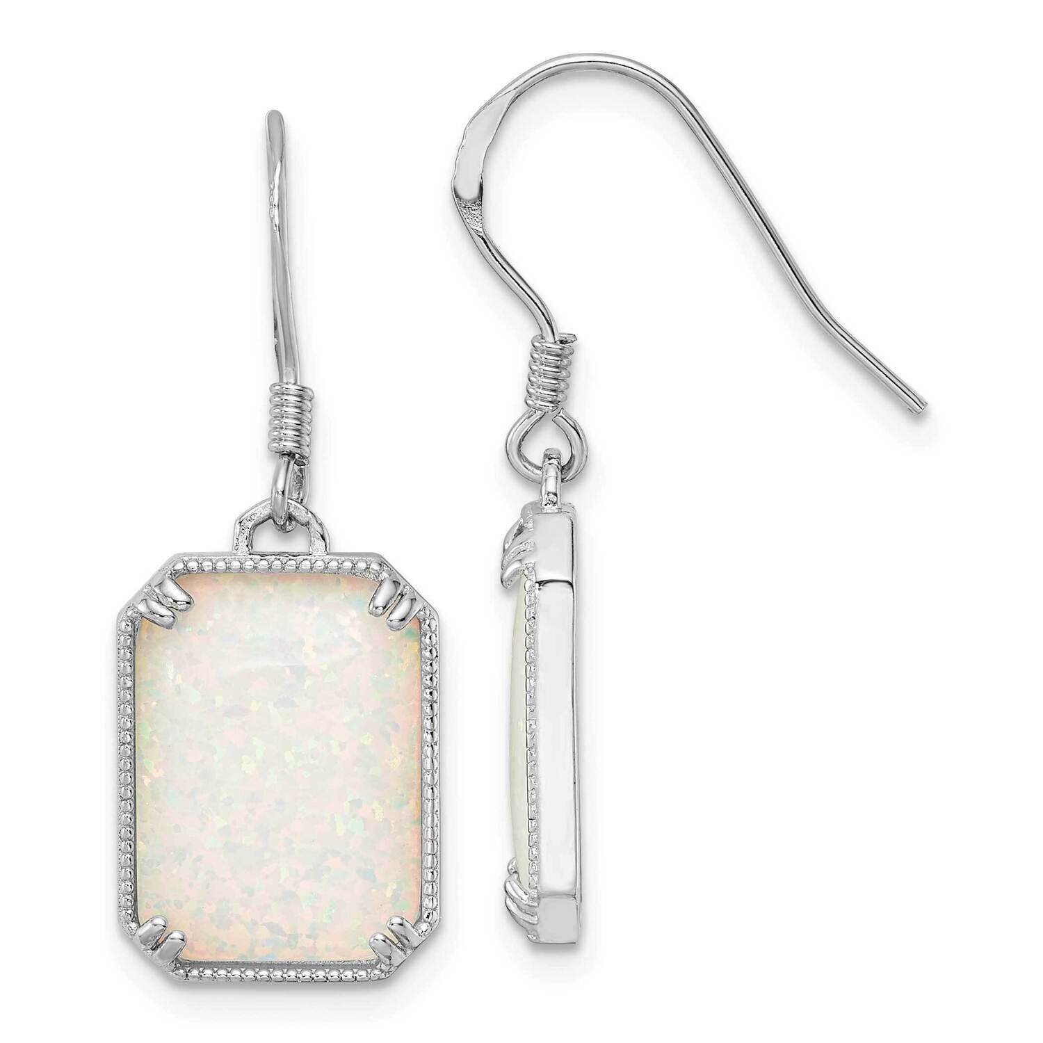 White Created Opal Beaded Border Earrings Sterling Silver Rhodium-Plated QE15801, MPN: QE15801, 196…