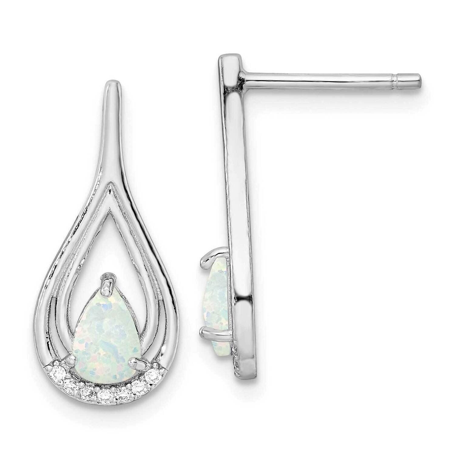 Pear Shape White Created Opal CZ Diamond Post Earrings Sterling Silver Rhodium-Plated QE15803, MPN:…