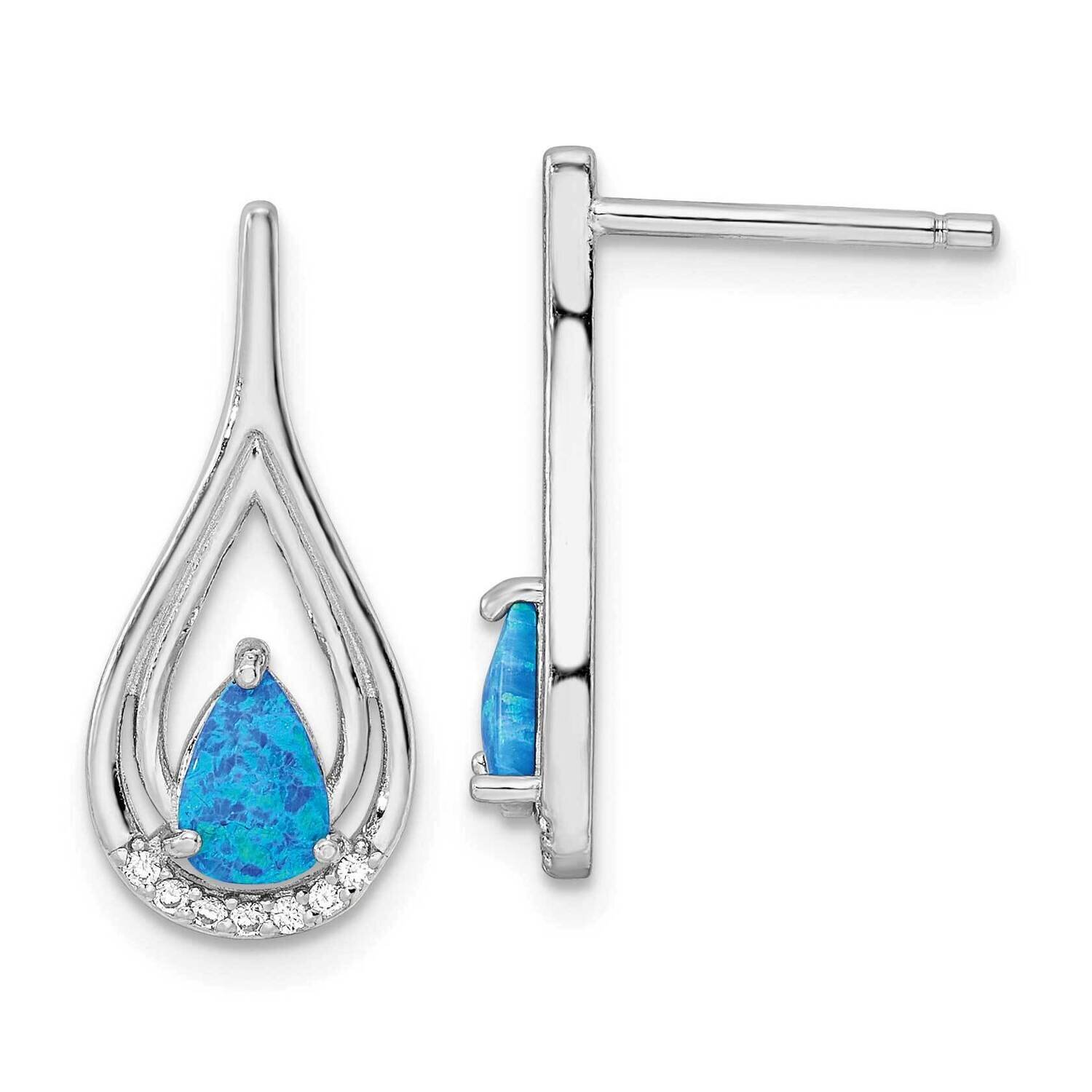 Pear Shape Blue Created Opal CZ Diamond Post Earrings Sterling Silver Rhodium-Plated QE15804, MPN: …