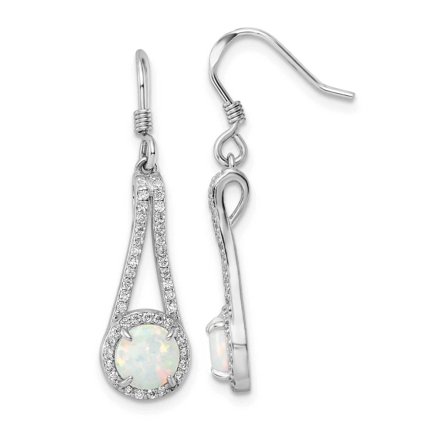 CZ Diamond &amp; White Created Opal Dangle Earrings Sterling Silver Rhodium-Plated QE15805