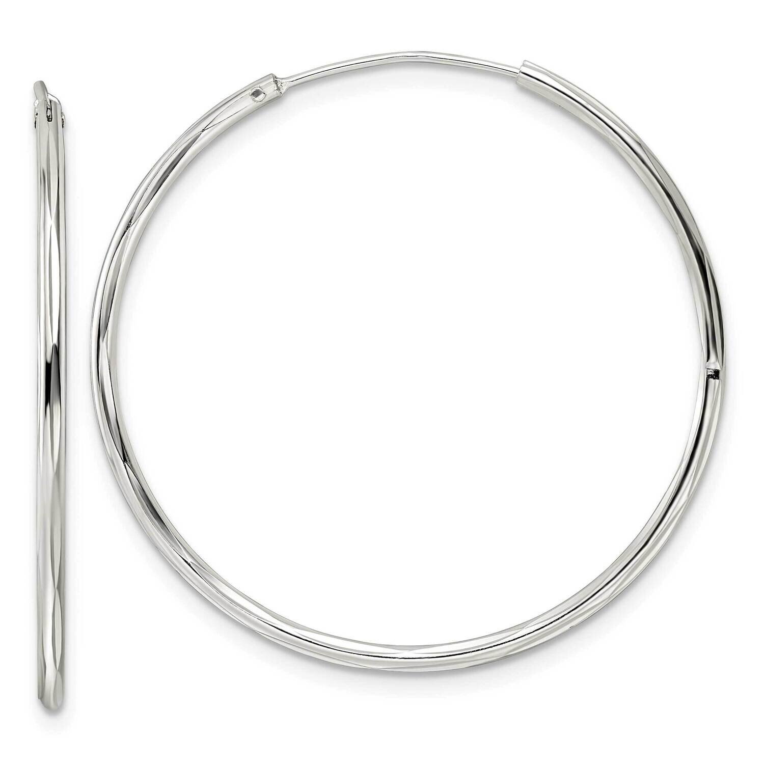 Diamond-Cut 1.5x35mm Endless Tube Hoop Earrings Sterling Silver QE15816