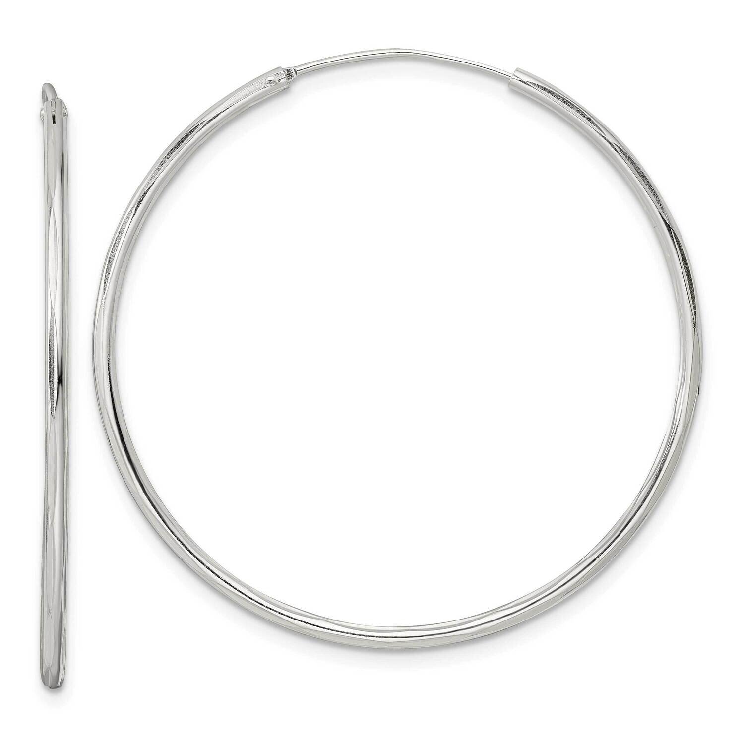 Diamond-Cut 1.5x40mm Endless Tube Hoop Earrings Sterling Silver QE15817