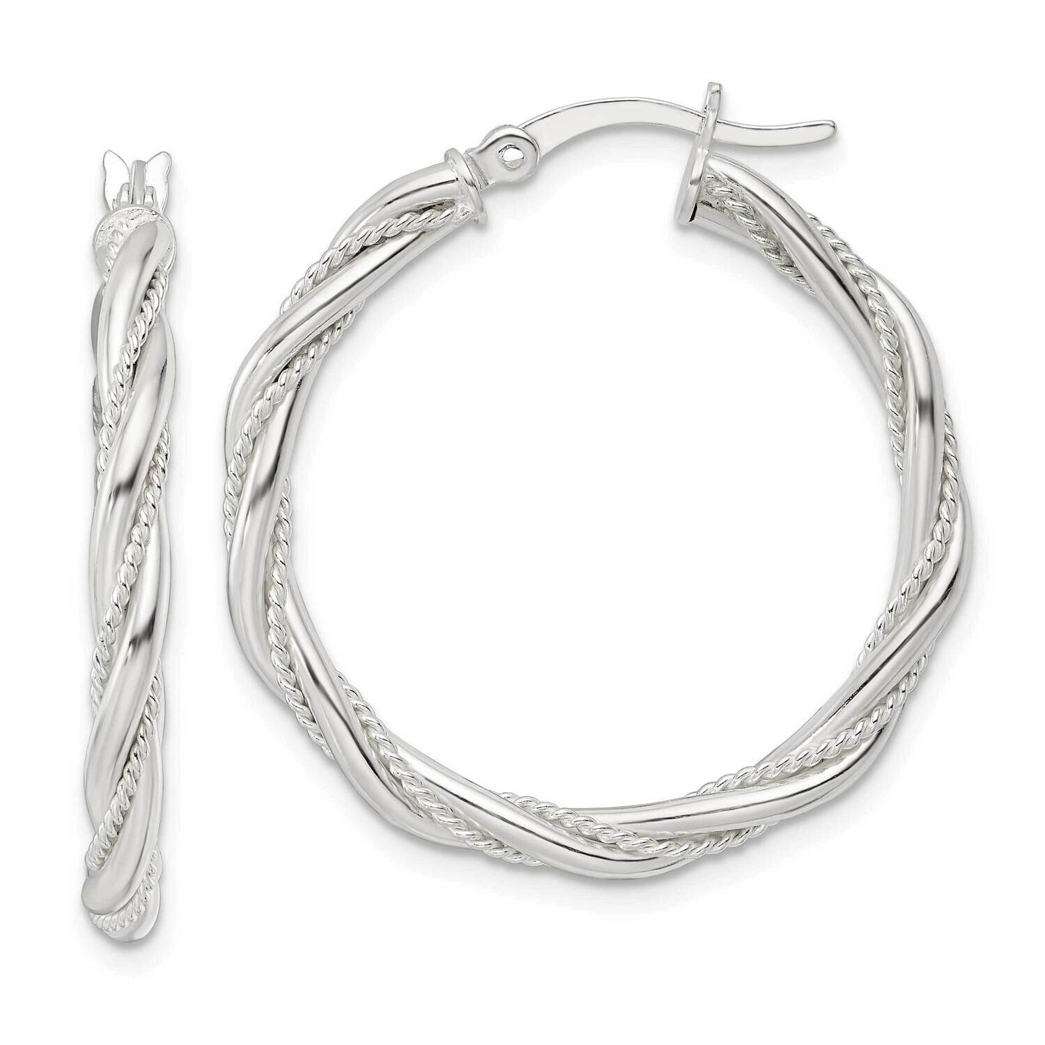 Twisted Rope Hoop Earrings Sterling Silver Polished QE15841, MPN: QE15841, 196904152133