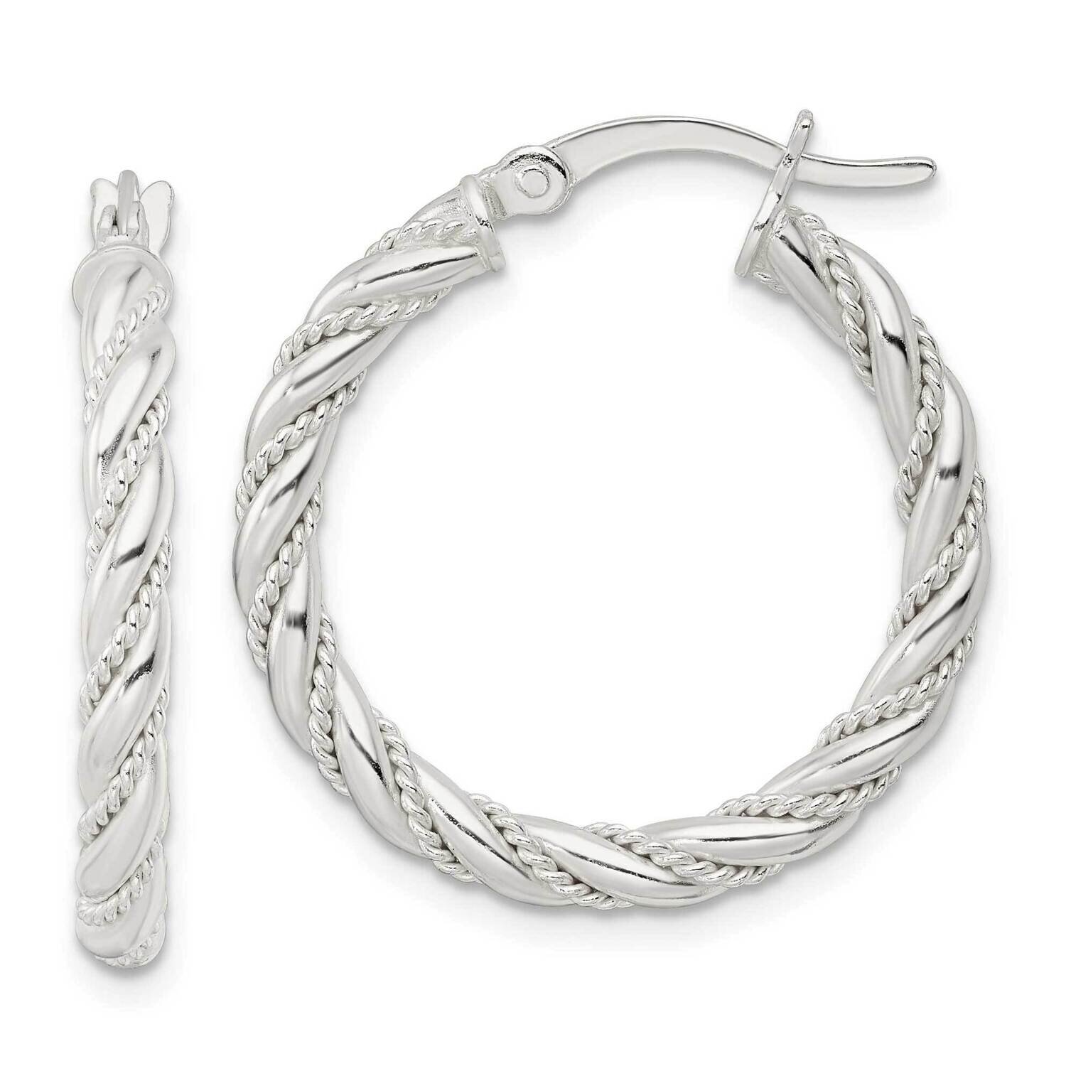 Twisted Rope Hoop Earrings Sterling Silver Polished QE15842, MPN: QE15842, 196904152492