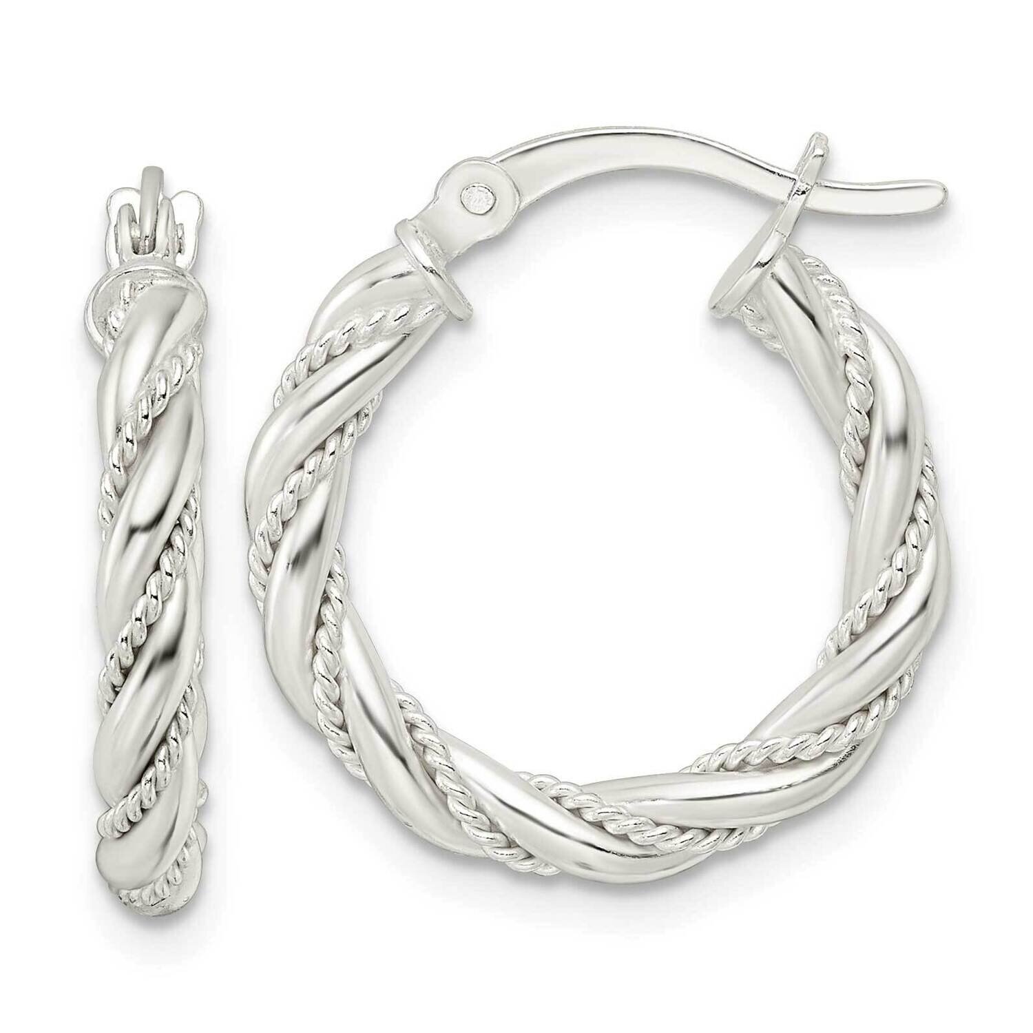 Twisted Rope Hoop Earrings Sterling Silver Polished QE15843, MPN: QE15843, 196904152454