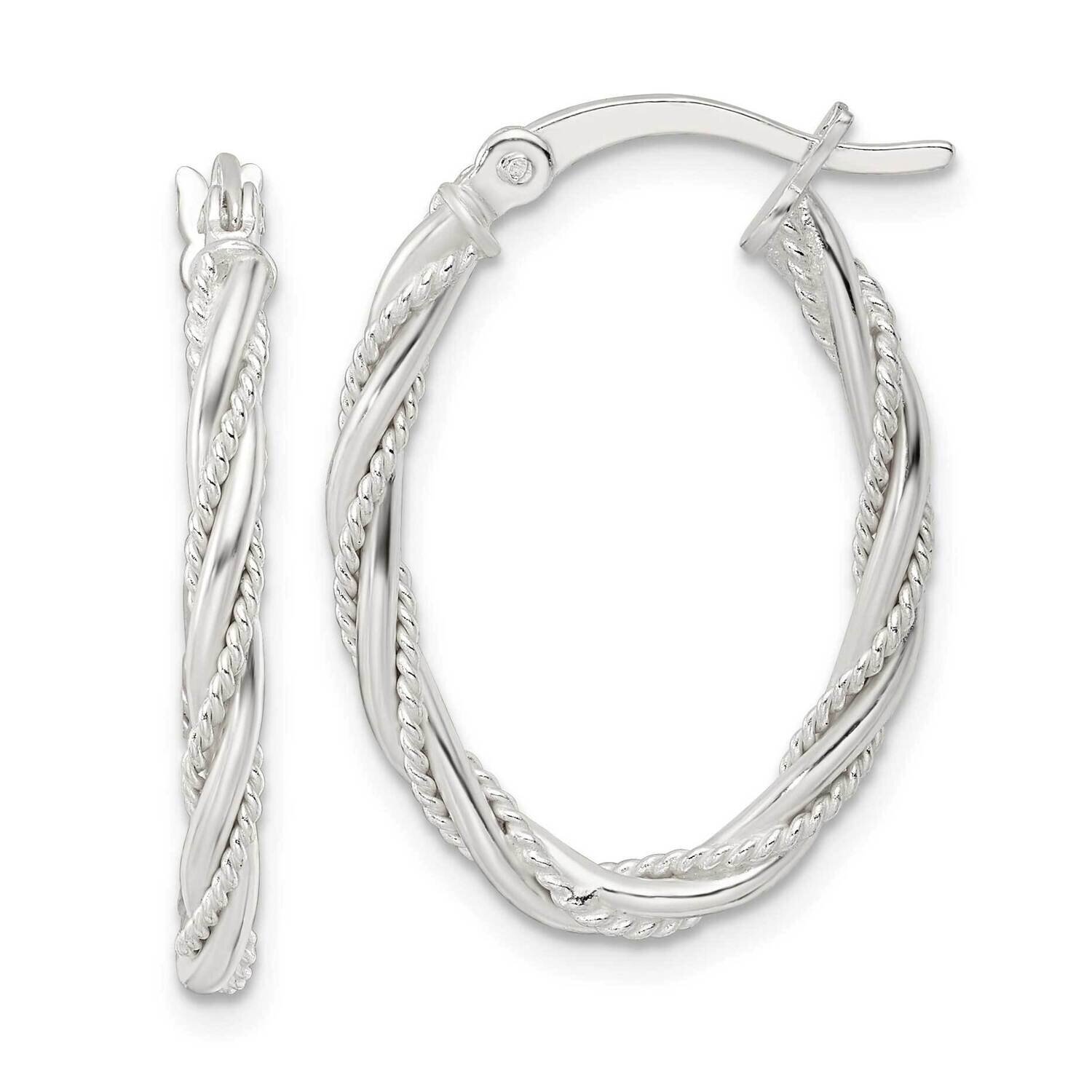 Twisted Rope Oval Hoop Earrings Sterling Silver Polished QE15844, MPN: QE15844, 196904153949