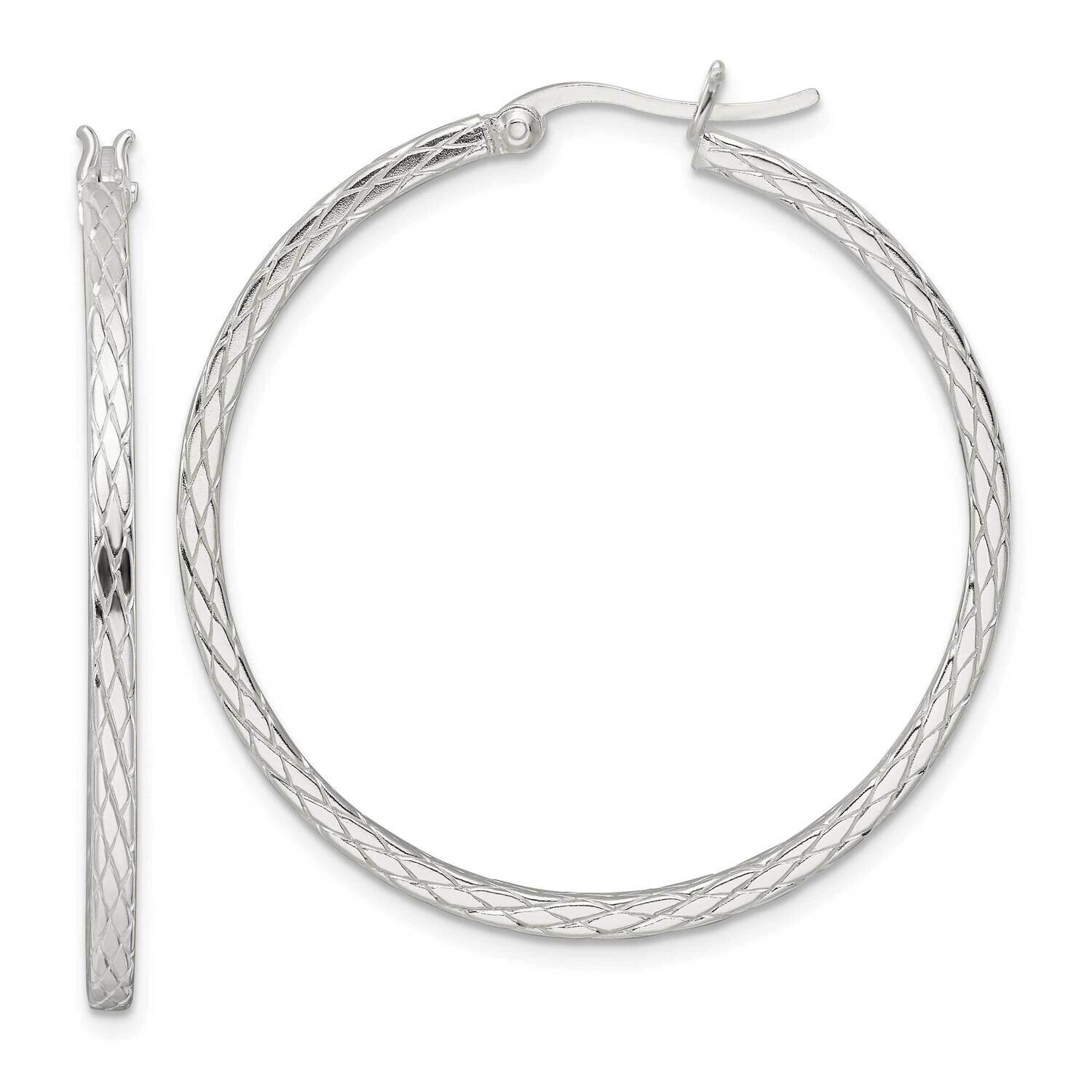 Diamond Pattern Hoop Earrings Sterling Silver QE15845, MPN: QE15845, 196904153901
