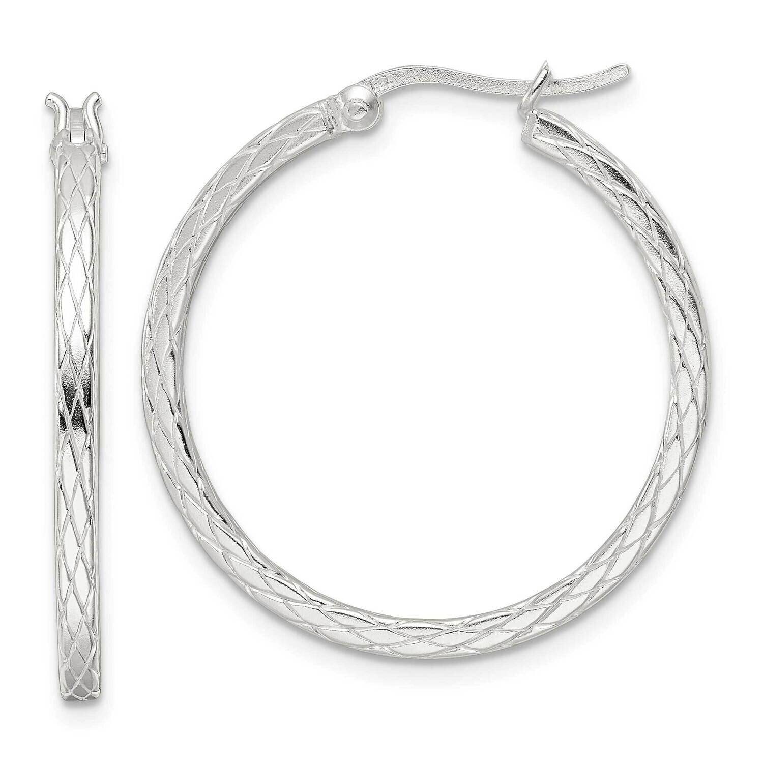 Diamond Pattern Hoop Earrings Sterling Silver QE15846, MPN: QE15846, 196904152096