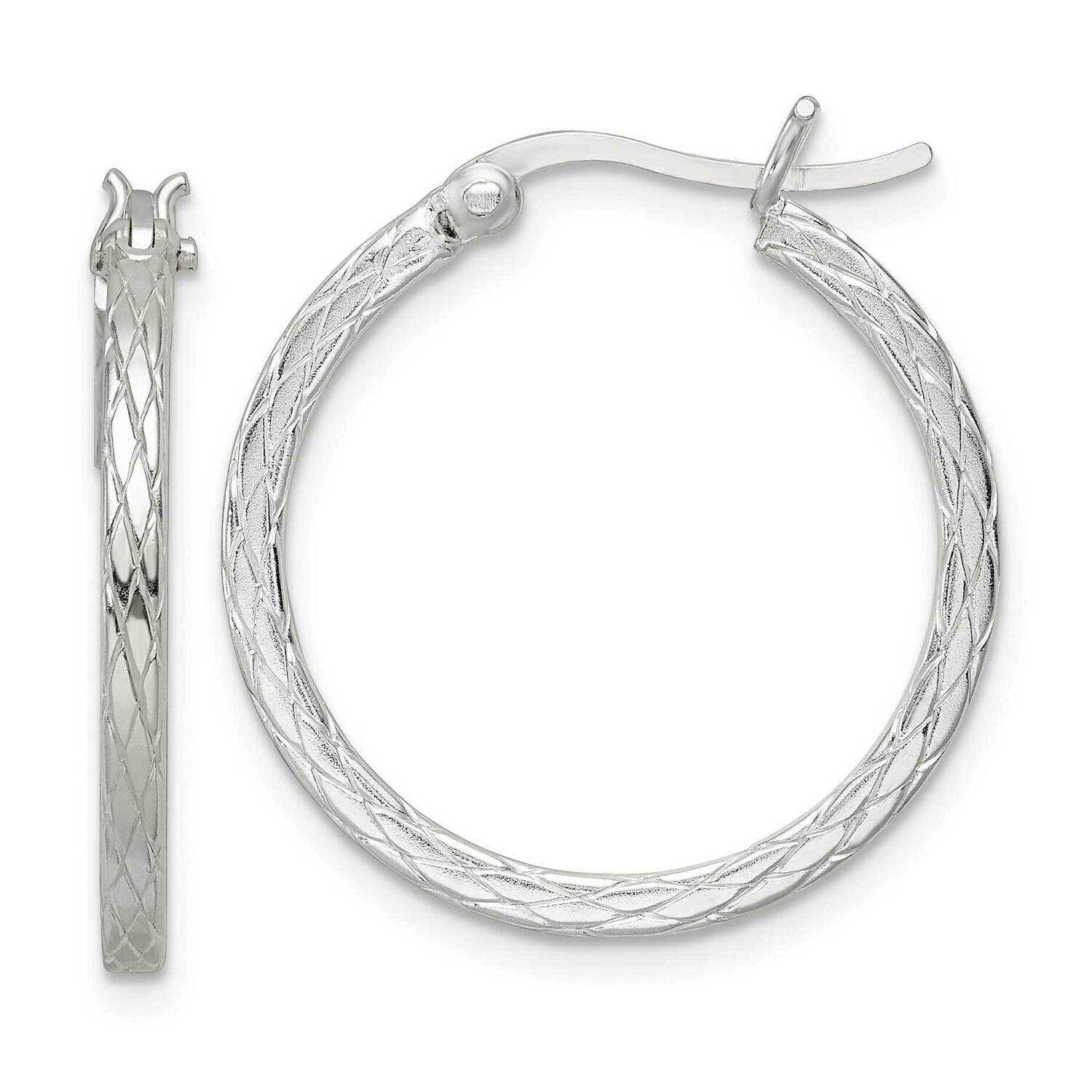Diamond Pattern Hoop Earrings Sterling Silver QE15847