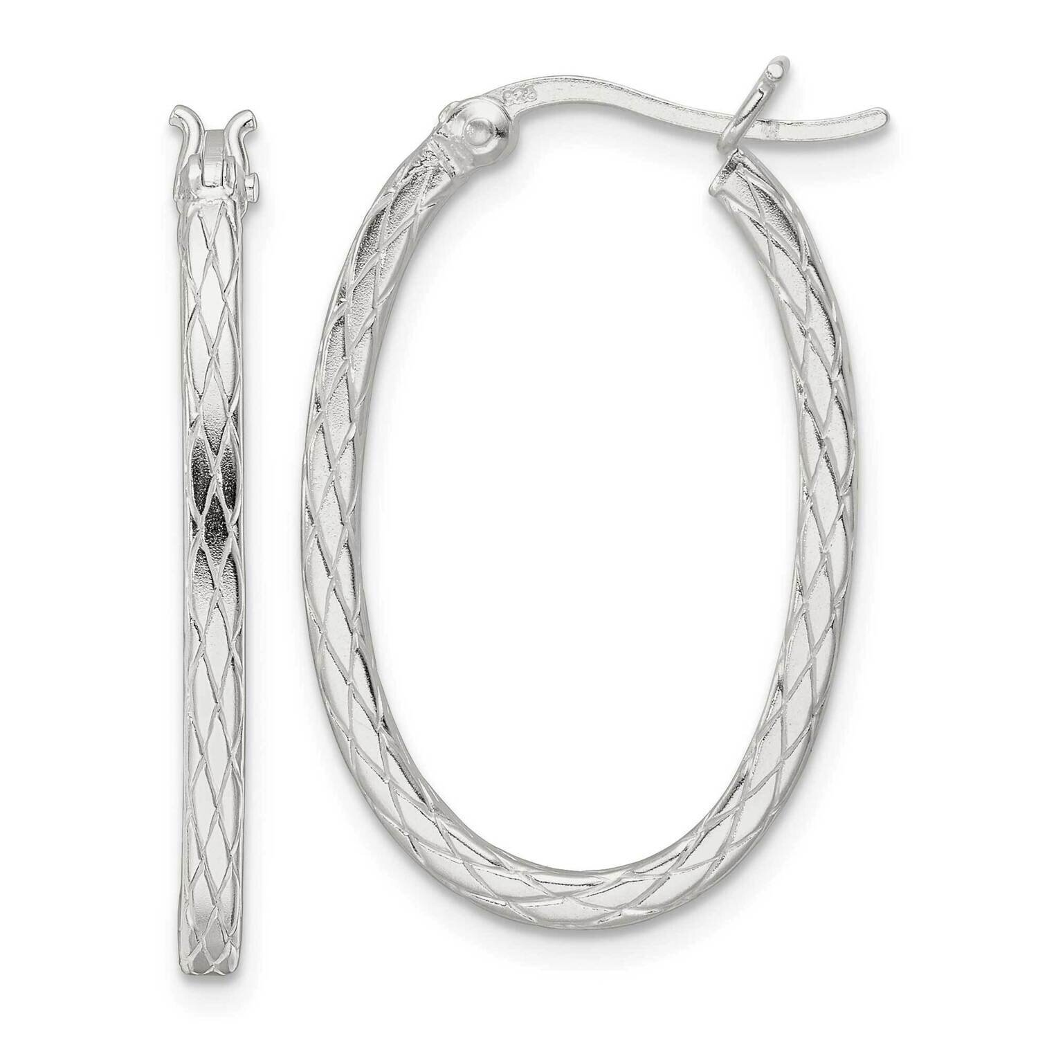 Diamond Pattern Oval Hoop Earrings Sterling Silver QE15848, MPN: QE15848, 196904152416