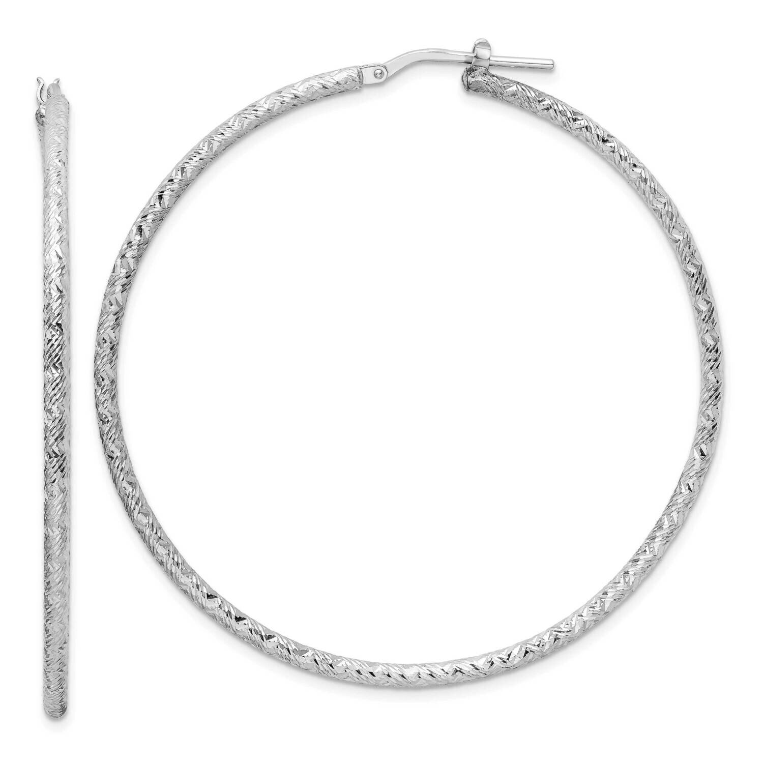 Sterling Silver Rhodi-Plated Polished Diamond-Cut 2.0mm Tube Hoop Earrings Sterling Silver Rhodium-…