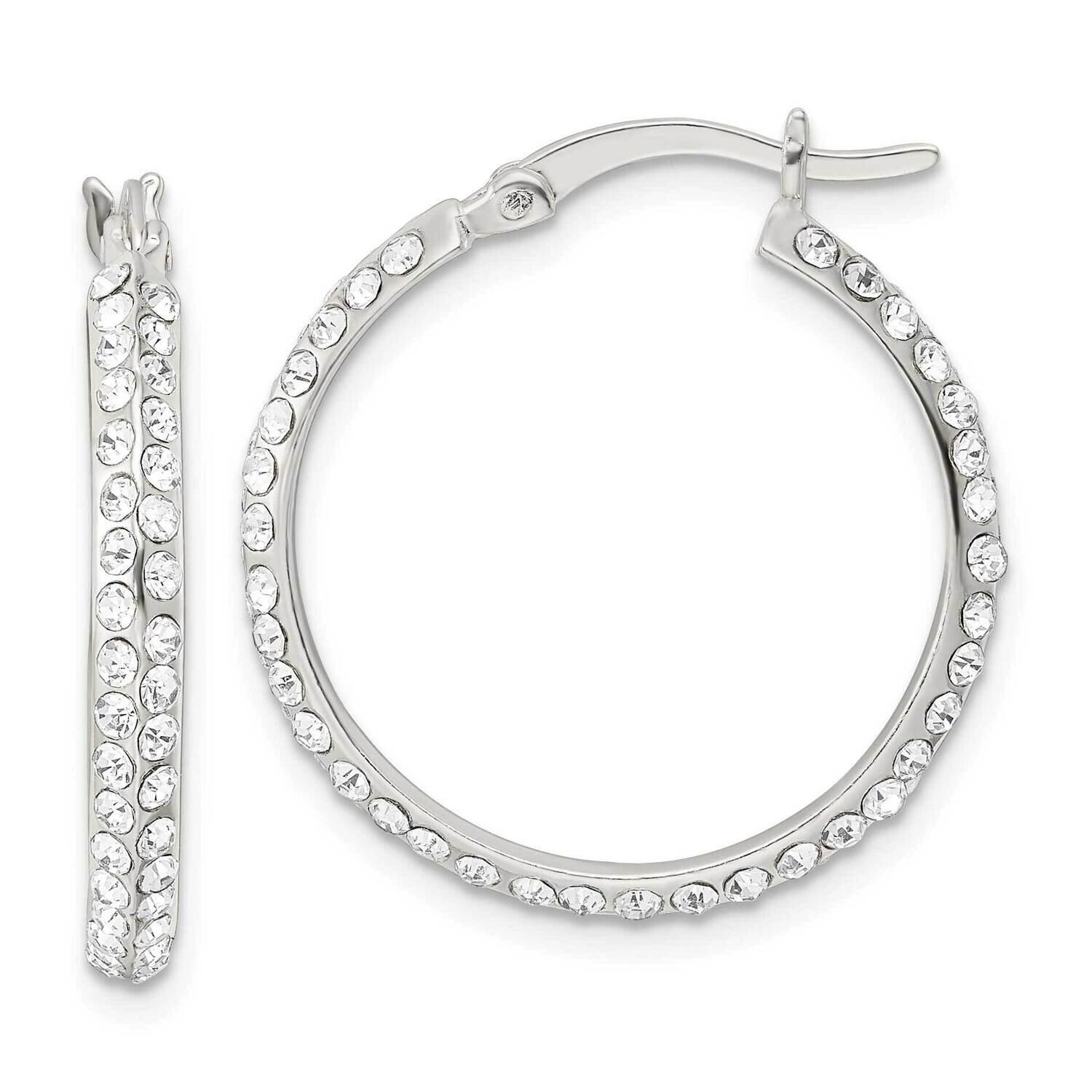 Round Hoop Earrings Sterling Silver Cz Diamond QE15859