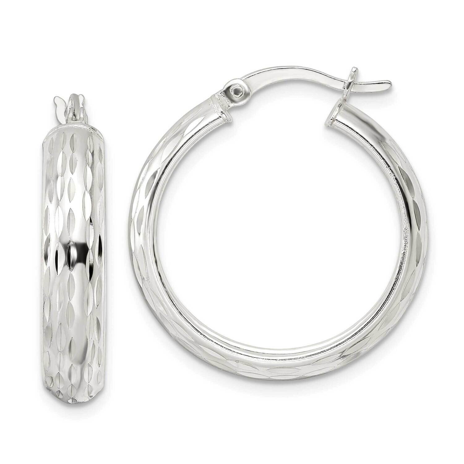 Diamond-Cut 5x25mm Hoop Earrings Sterling Silver Polished QE15863, MPN: QE15863, 196904152225