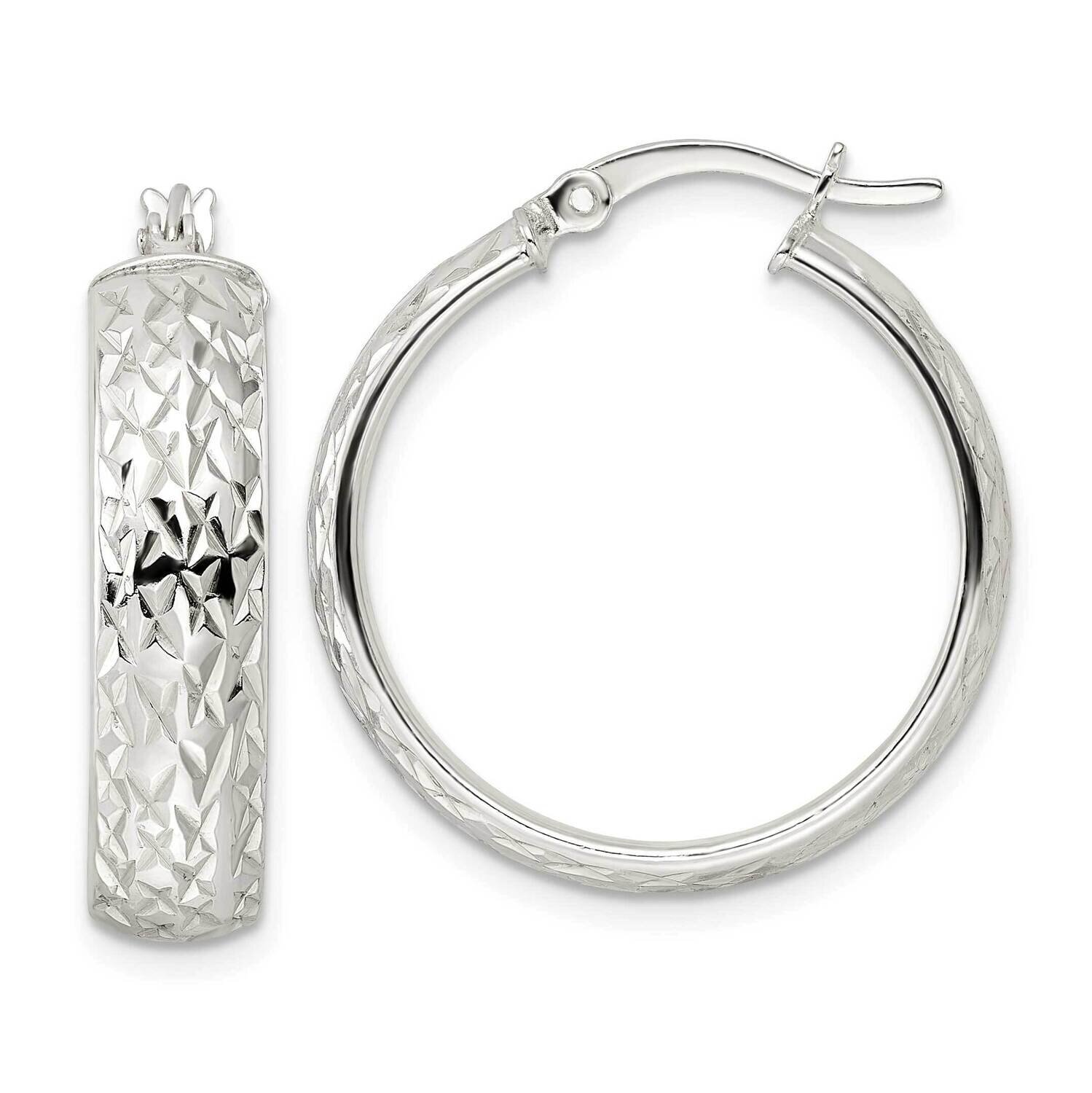 Diamond-Cut 6x25mm Hoop Earrings Sterling Silver QE15864, MPN: QE15864, 196904151976