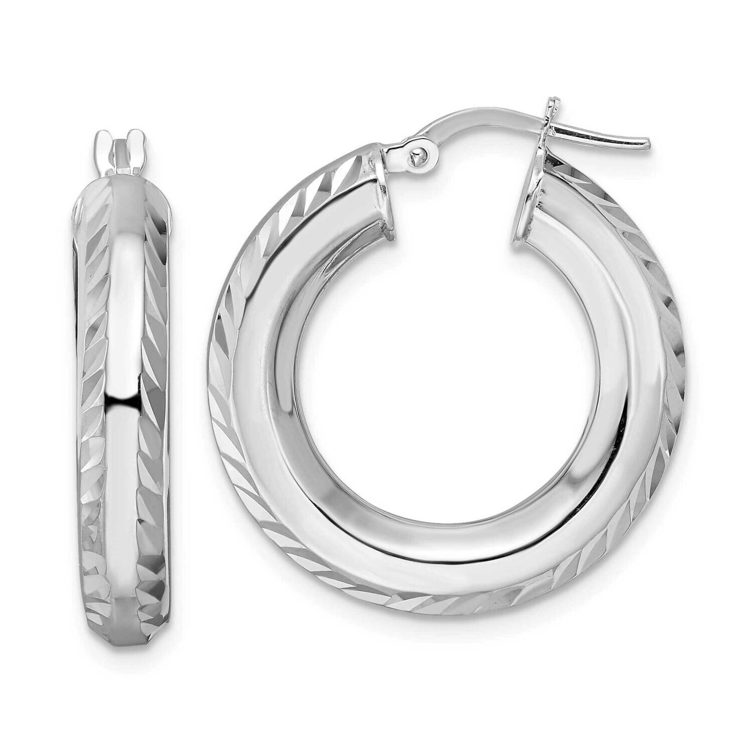 5x24mm Diamond-Cut Octagon Tube Hoop Earrings Sterling Silver Rhodium-Plated QE15869, MPN: QE15869,…