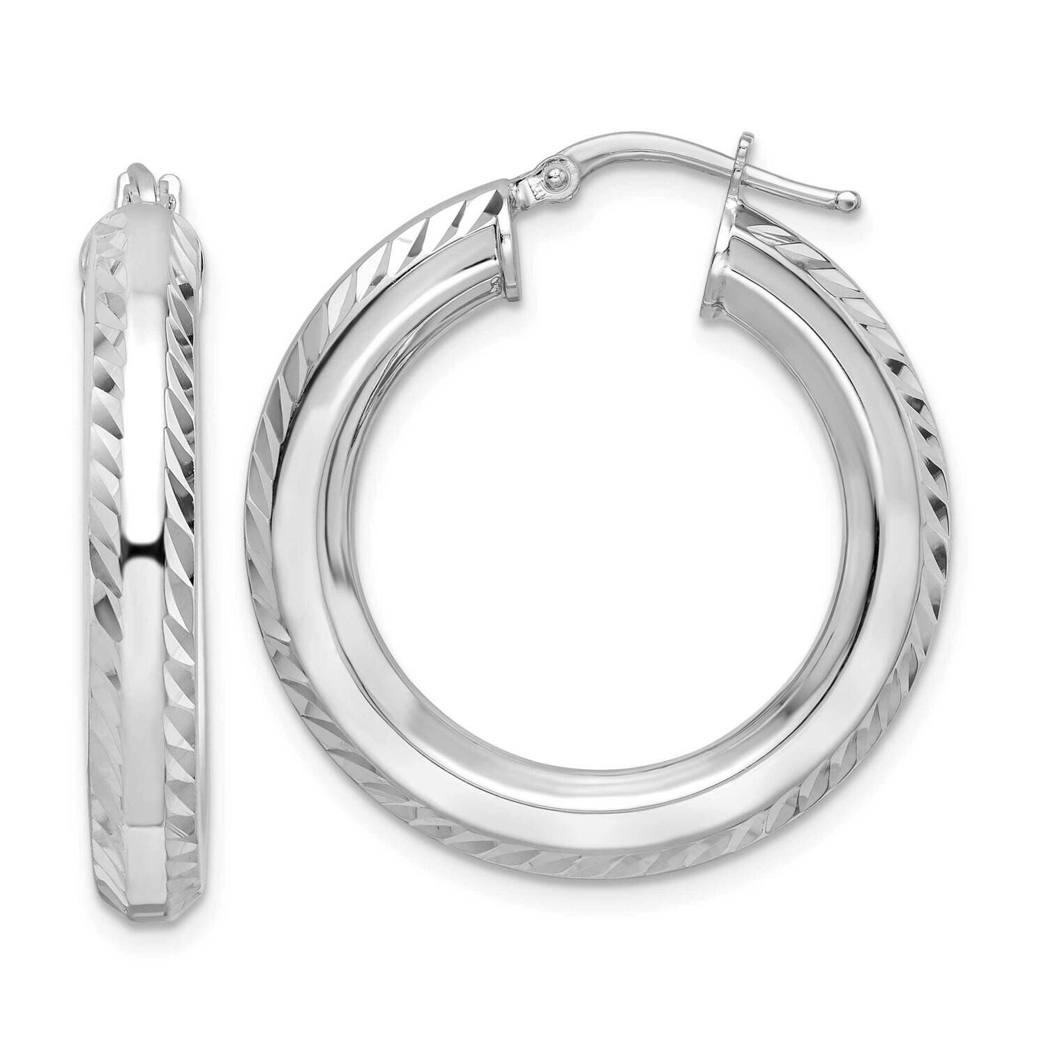 5x30mm Diamond-Cut Octagon Tube Hoop Earrings Sterling Silver Rhodium-Plated QE15870