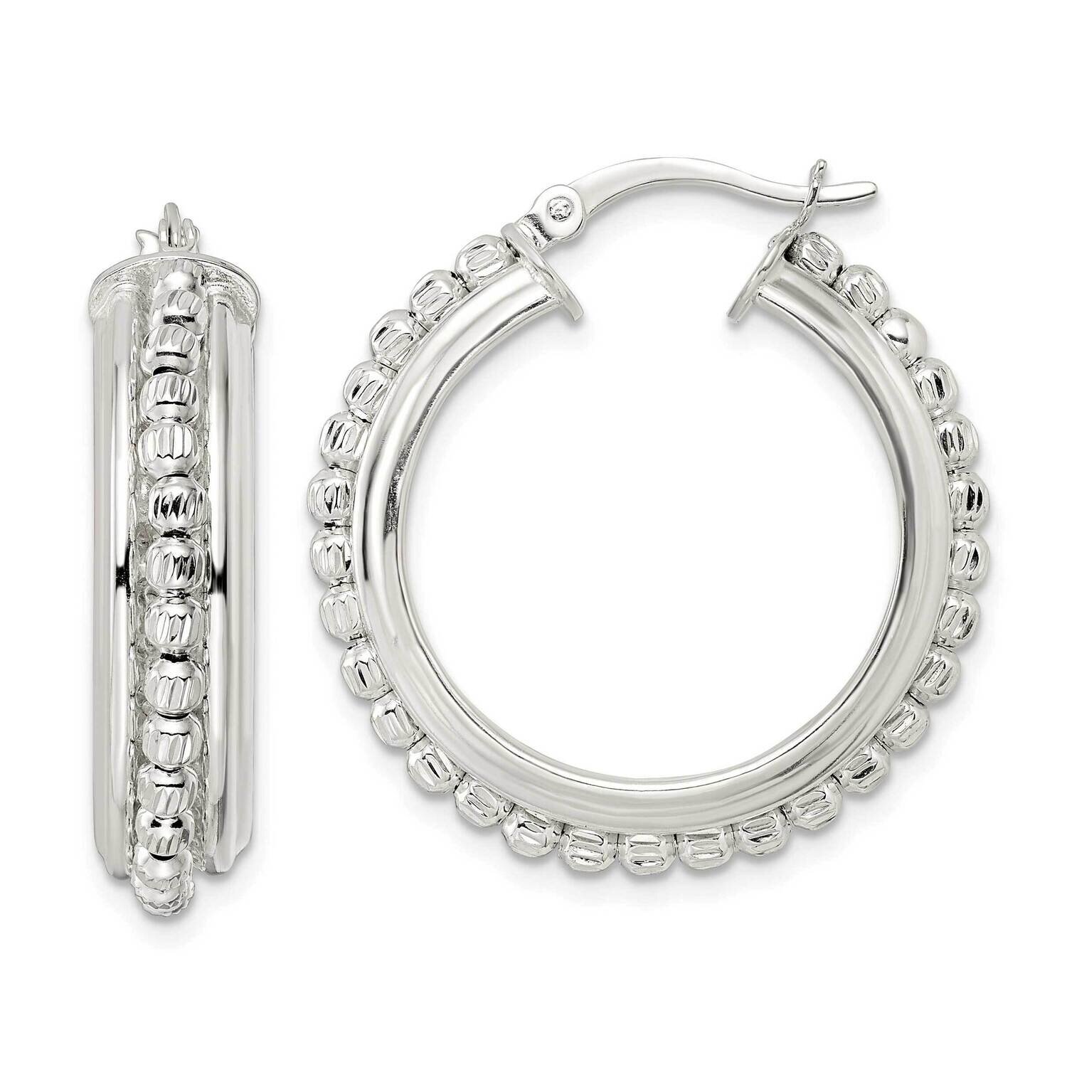 Diamond-Cut Beaded Hoop Earrings Sterling Silver Polished QE15875, MPN: QE15875, 196904151815