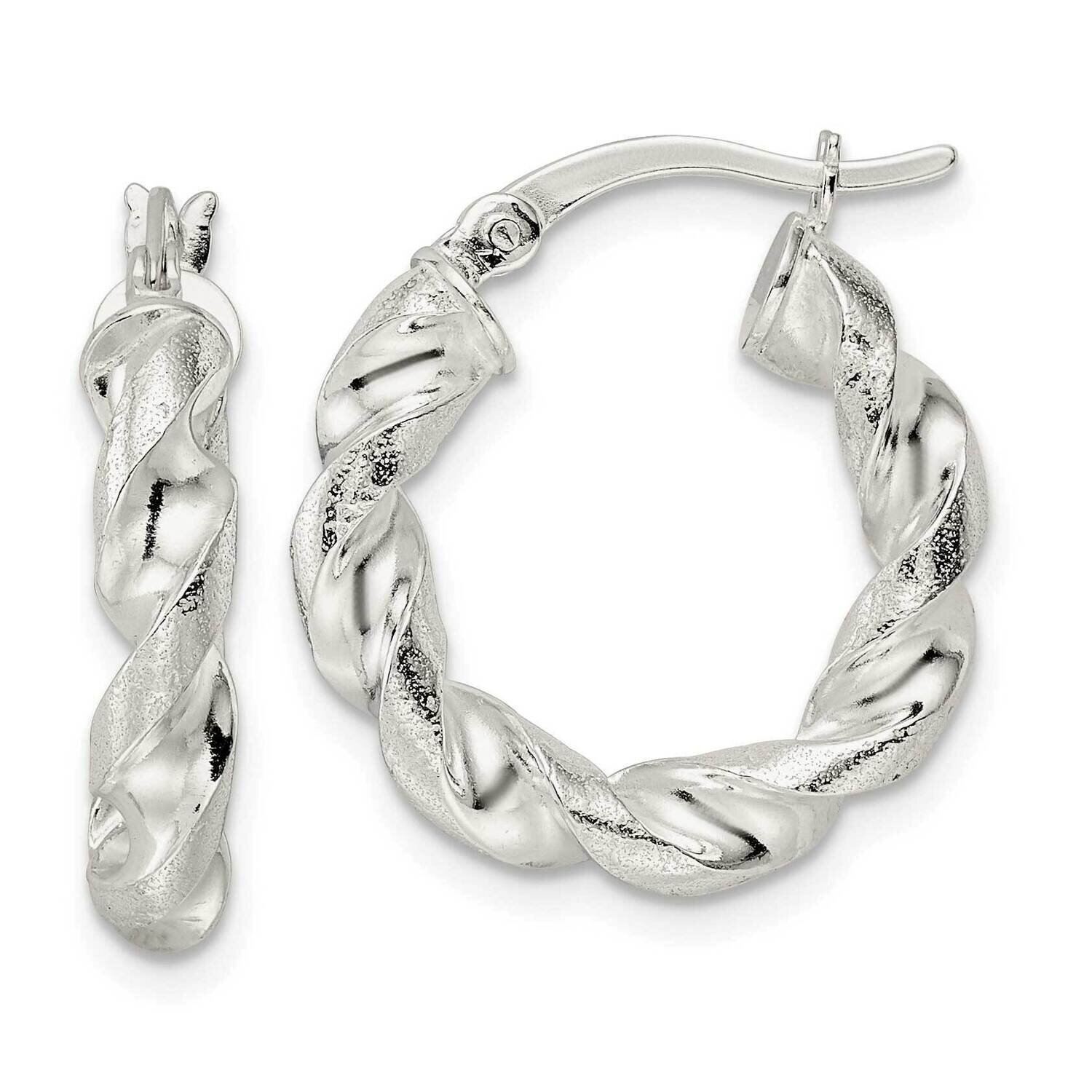 Textured Twisted Circle Hoop Earrings Sterling Silver Polished QE15883, MPN: QE15883, 196904151914
