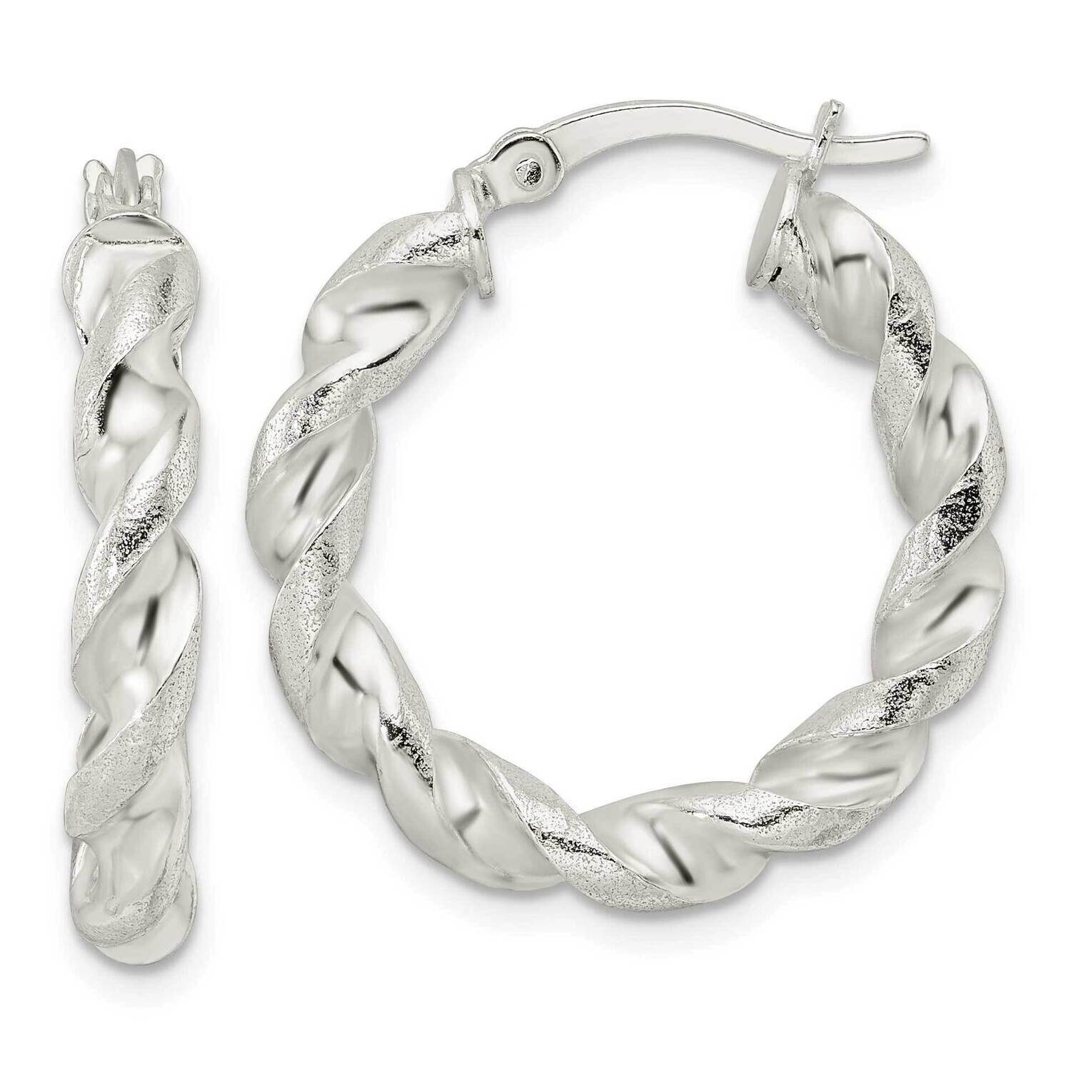 Textured Twisted Circle Hoop Earrings Sterling Silver Polished QE15884, MPN: QE15884, 196904151877