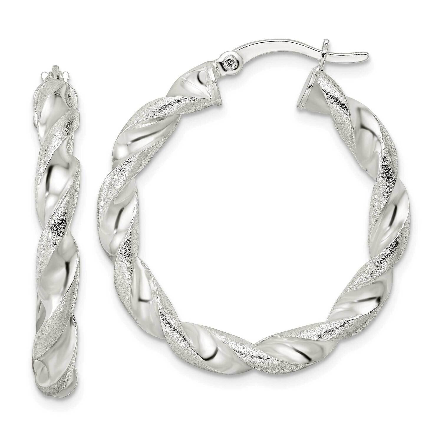 Textured Twisted Circle Hoop Earrings Sterling Silver Polished QE15885