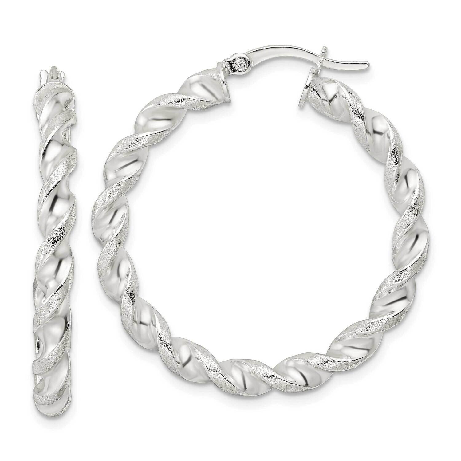 Textured Twisted Circle Hoop Earrings Sterling Silver Polished QE15886, MPN: QE15886, 196904151662