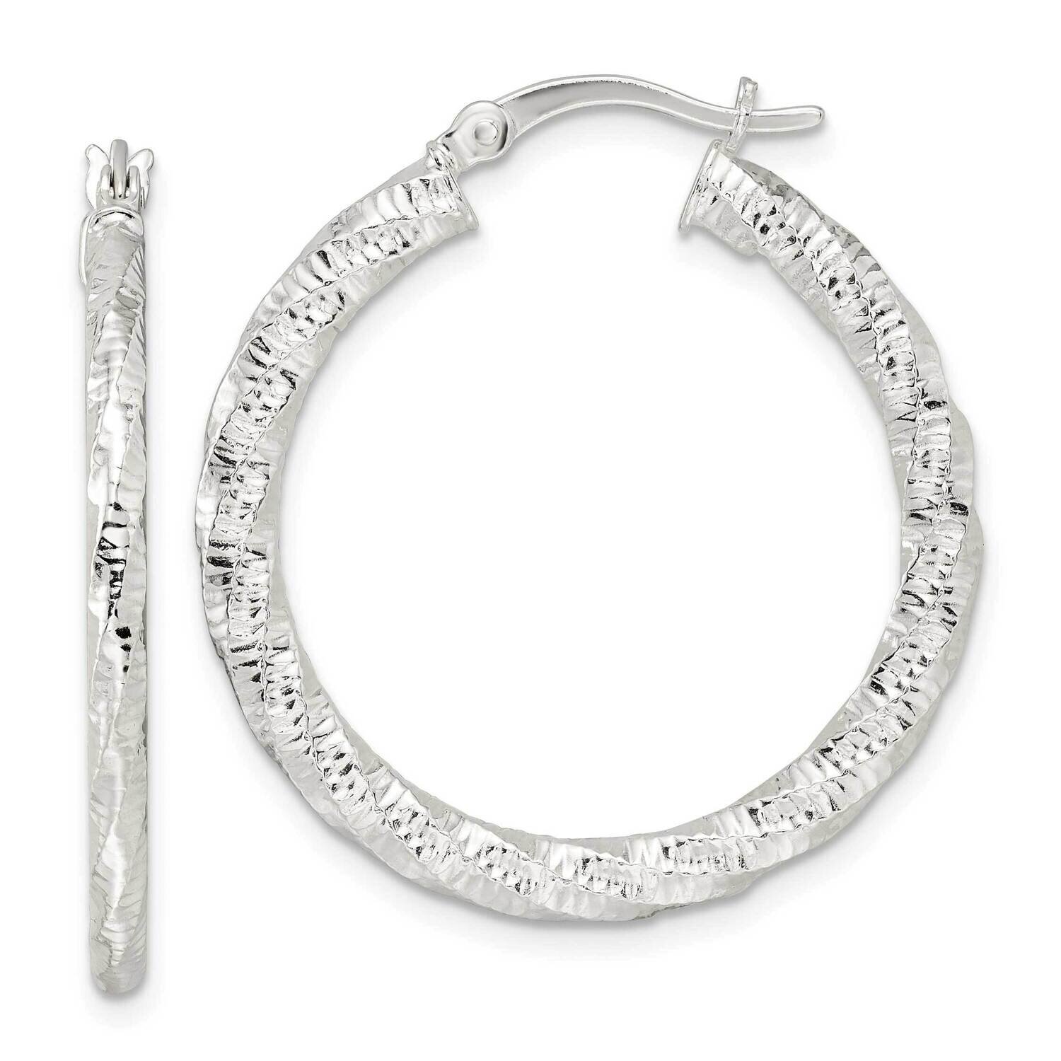Textured Twisted Hoop Earrings Sterling Silver Polished QE15887, MPN: QE15887, 196904151839