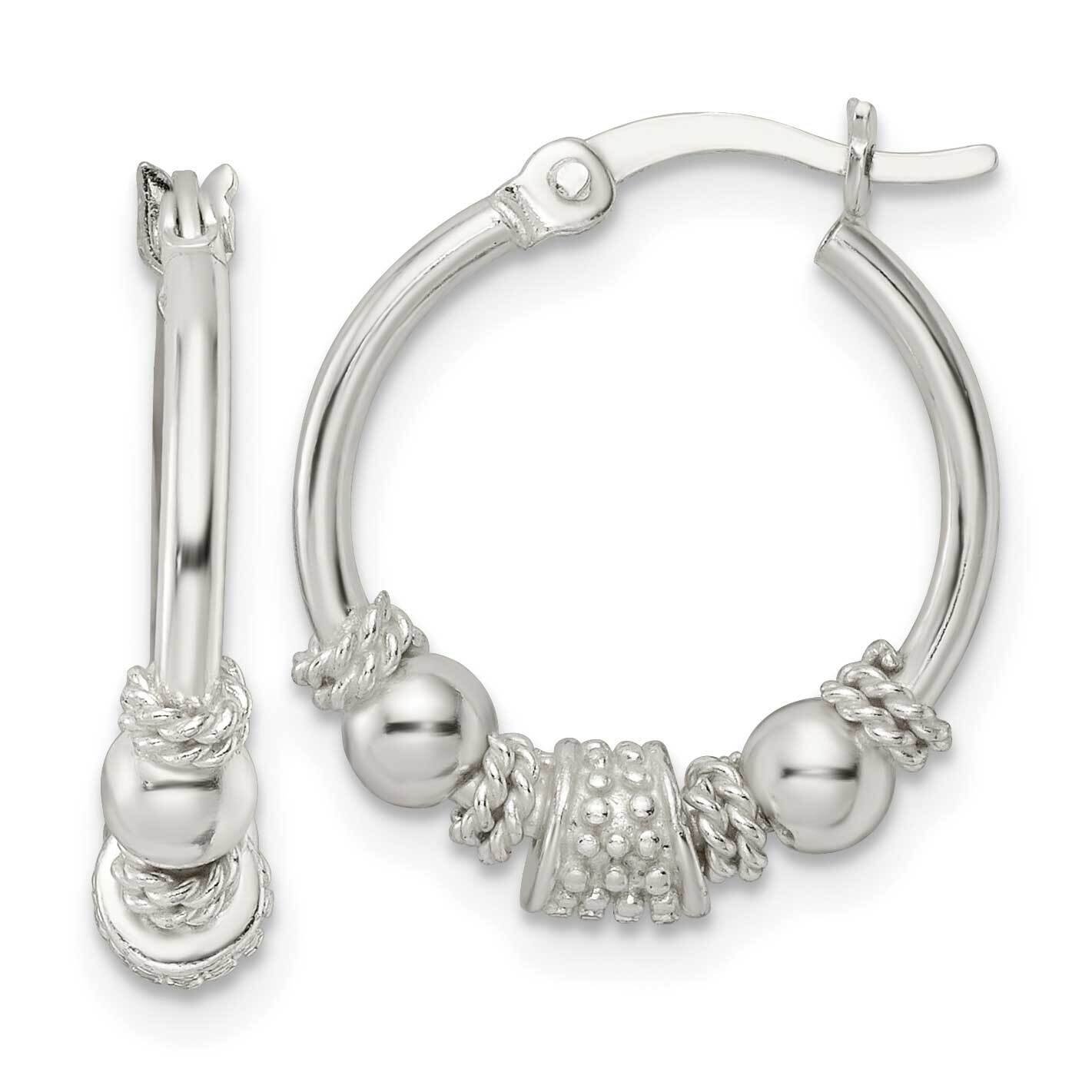 Beaded Circle Hoop Earrings Sterling Silver Polished QE15898