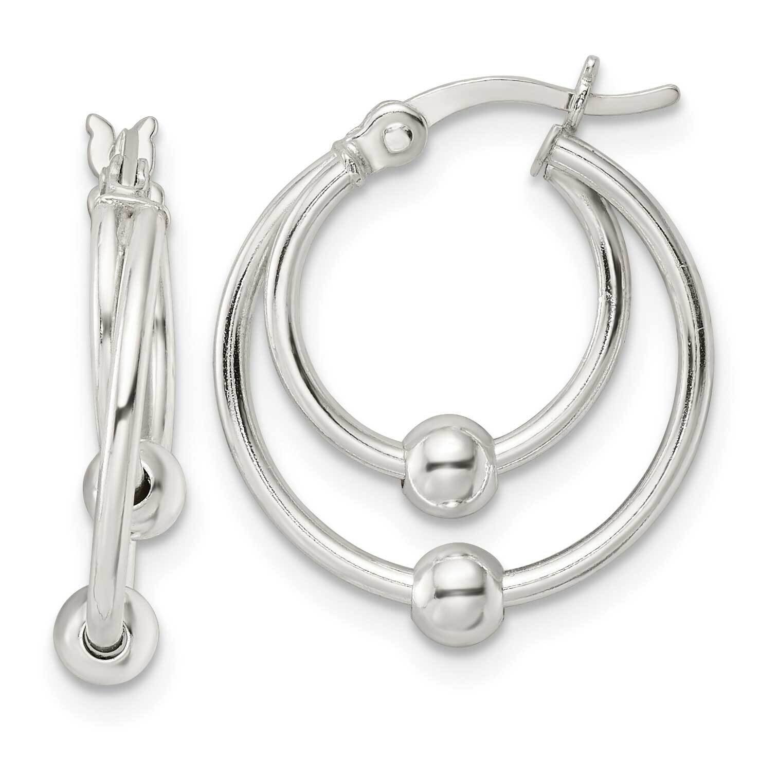 Double Circle Beaded Hoop Earrings Sterling Silver Polished QE15900, MPN: QE15900, 196904151723