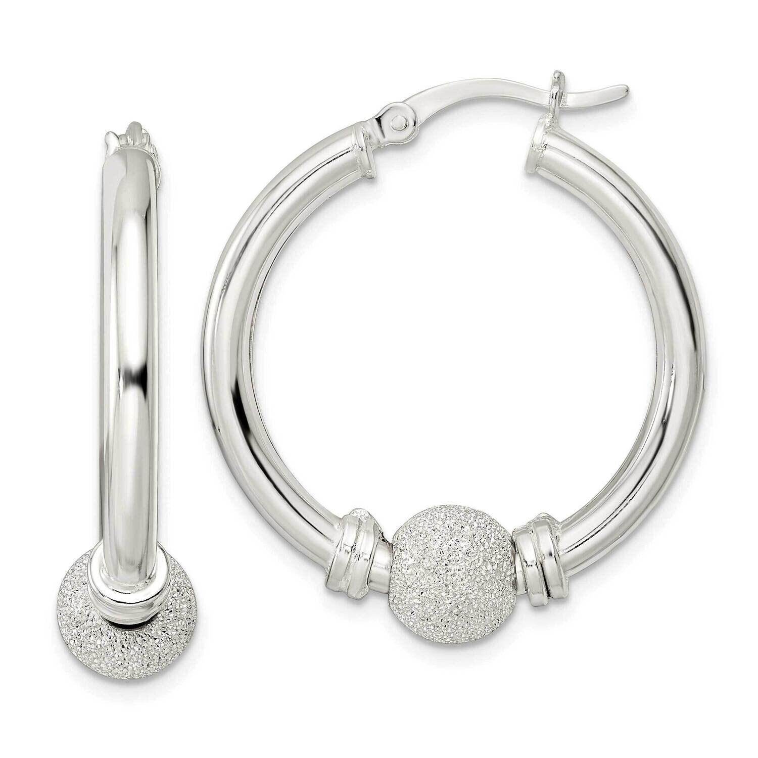 Laser Beaded Circle Hoop Earrings Sterling Silver Polished QE15901