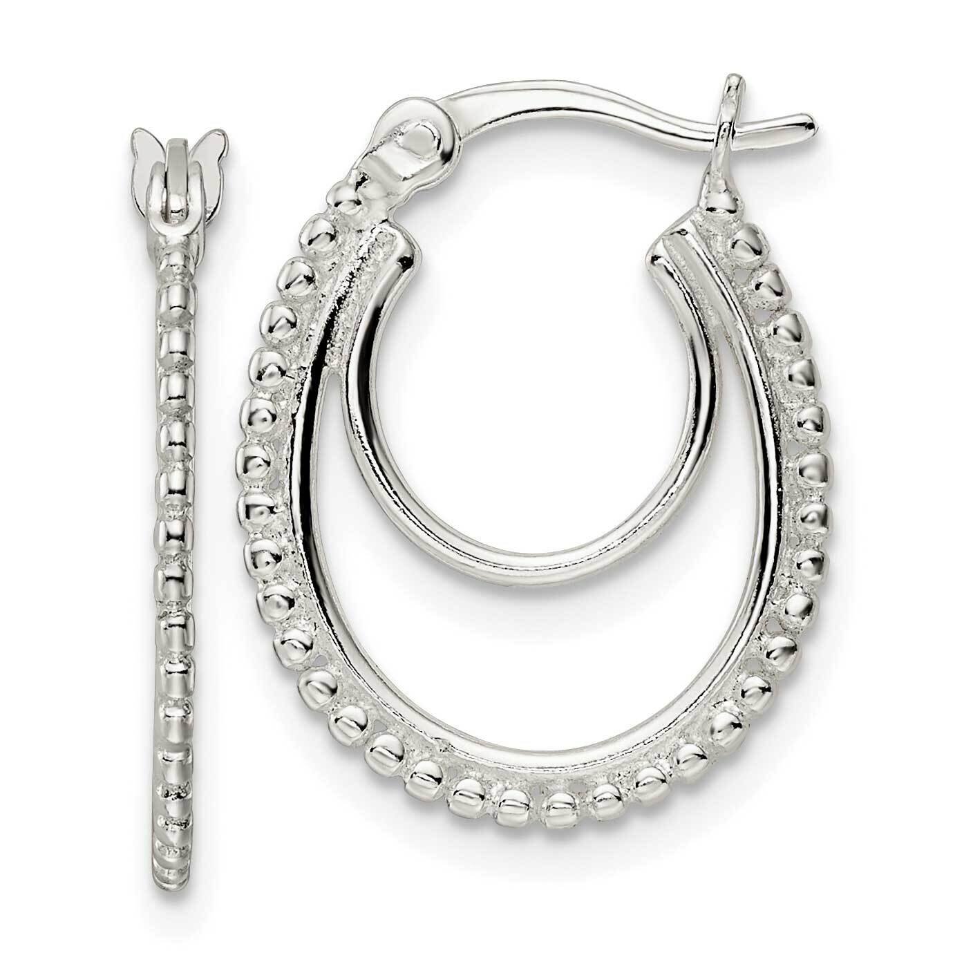 Beaded Double Oval Hoop Earrings Sterling Silver QE15905, MPN: QE15905, 196904153260