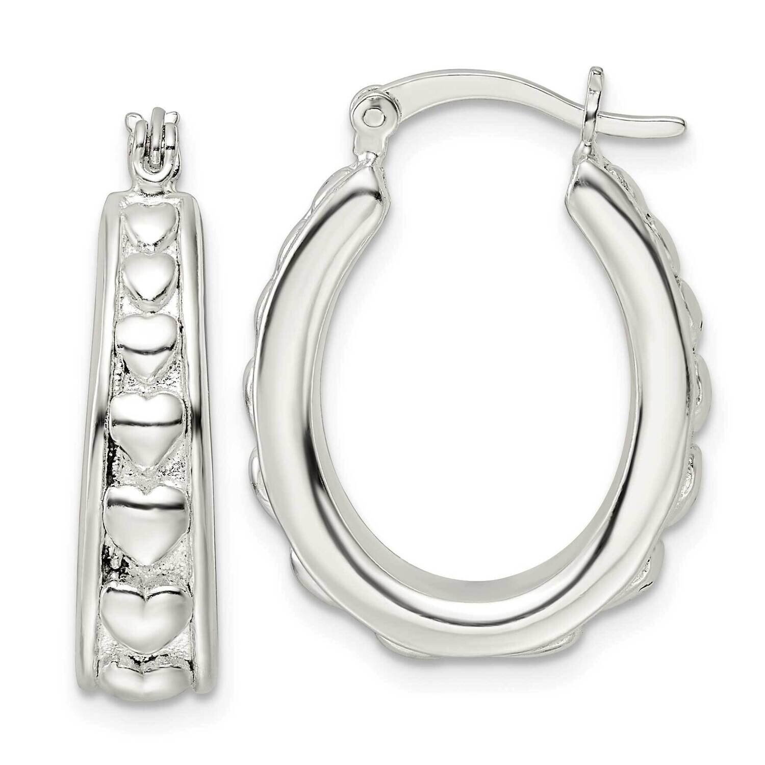 Heart Oval Hoop Earrings Sterling Silver Polished QE15909, MPN: QE15909, 196904151600