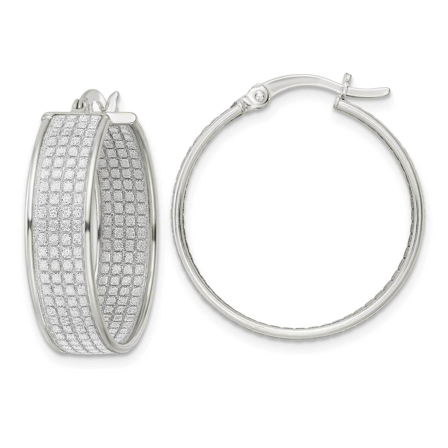 Fabric Glitter Hoop Earrings Sterling Silver Polished QE15926, MPN: QE15926, 196904151518