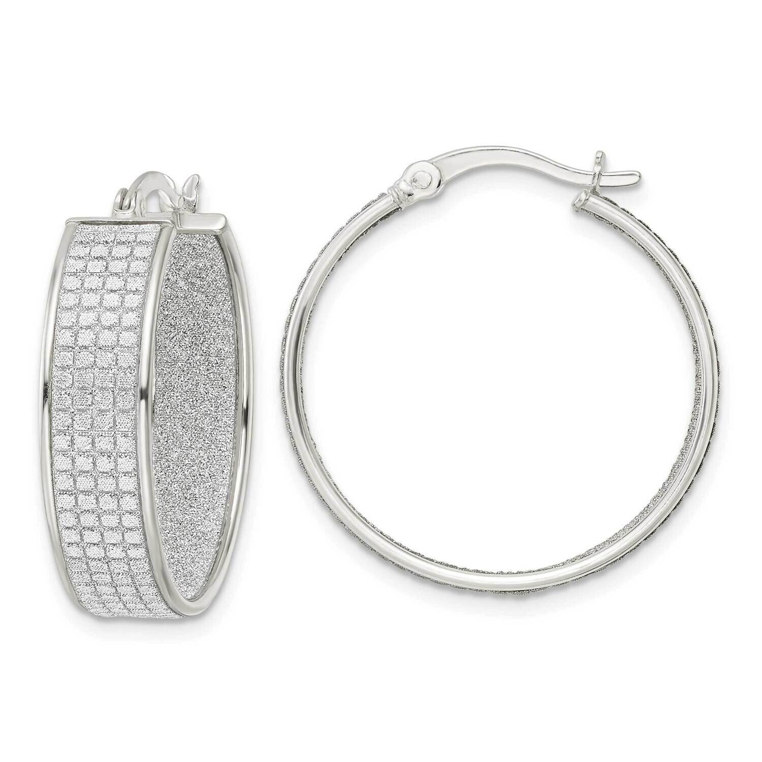 Fabric Glitter Hoop Earrings Sterling Silver Polished QE15927, MPN: QE15927, 196904152843