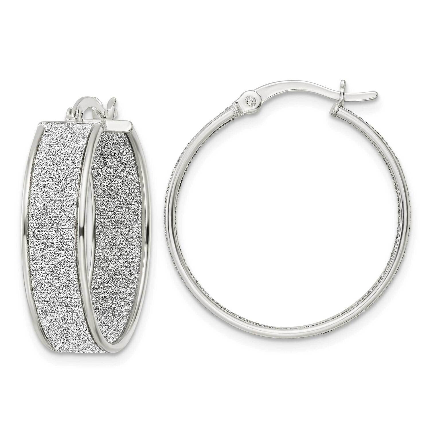 Fabric Glitter Hoop Earrings Sterling Silver Polished QE15928, MPN: QE15928, 191101767661