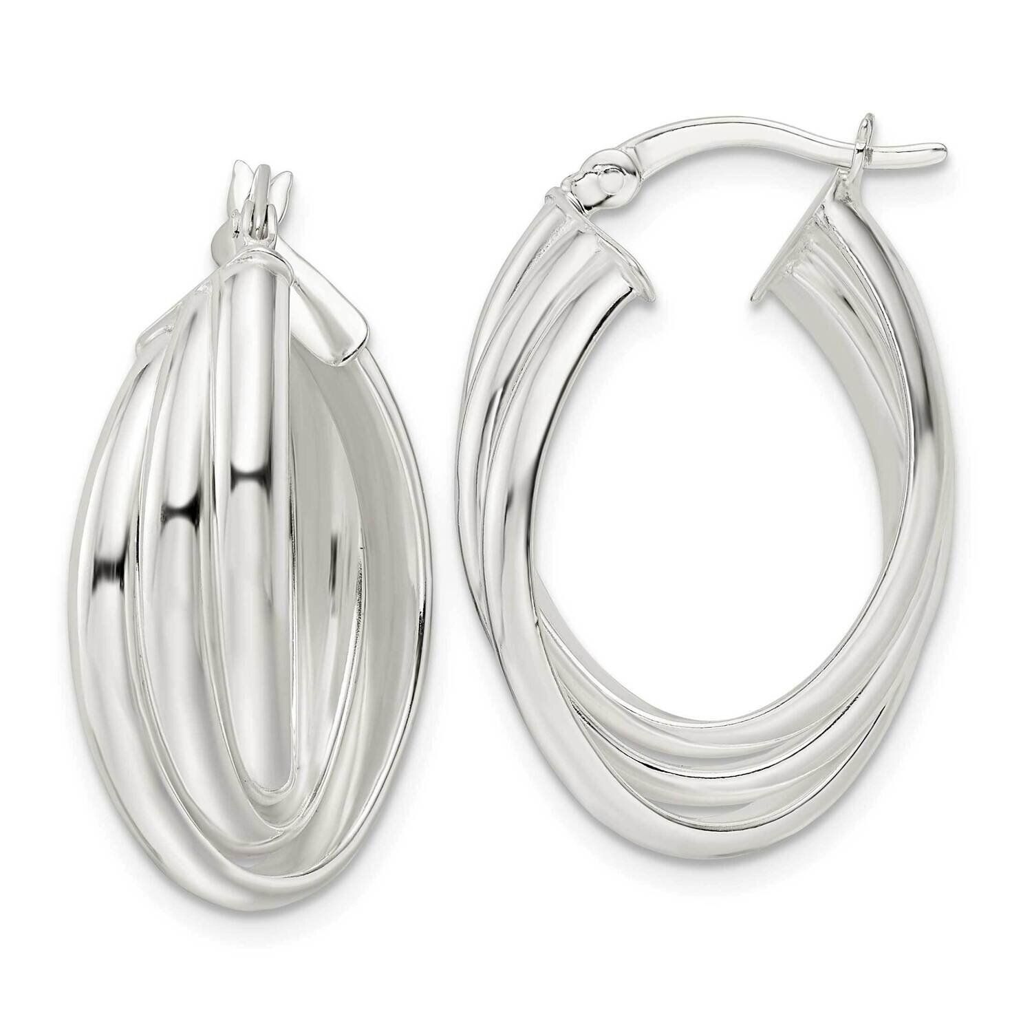 Triple Twisted Oval Hoop Earrings Sterling Silver Polished QE15933, MPN: QE15933, 196904152768