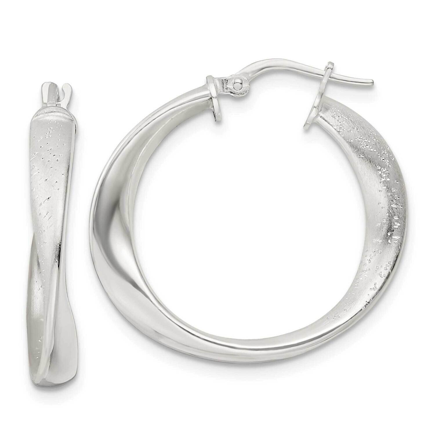 Satin Twisted Hoop Earrings Sterling Silver Polished QE15934