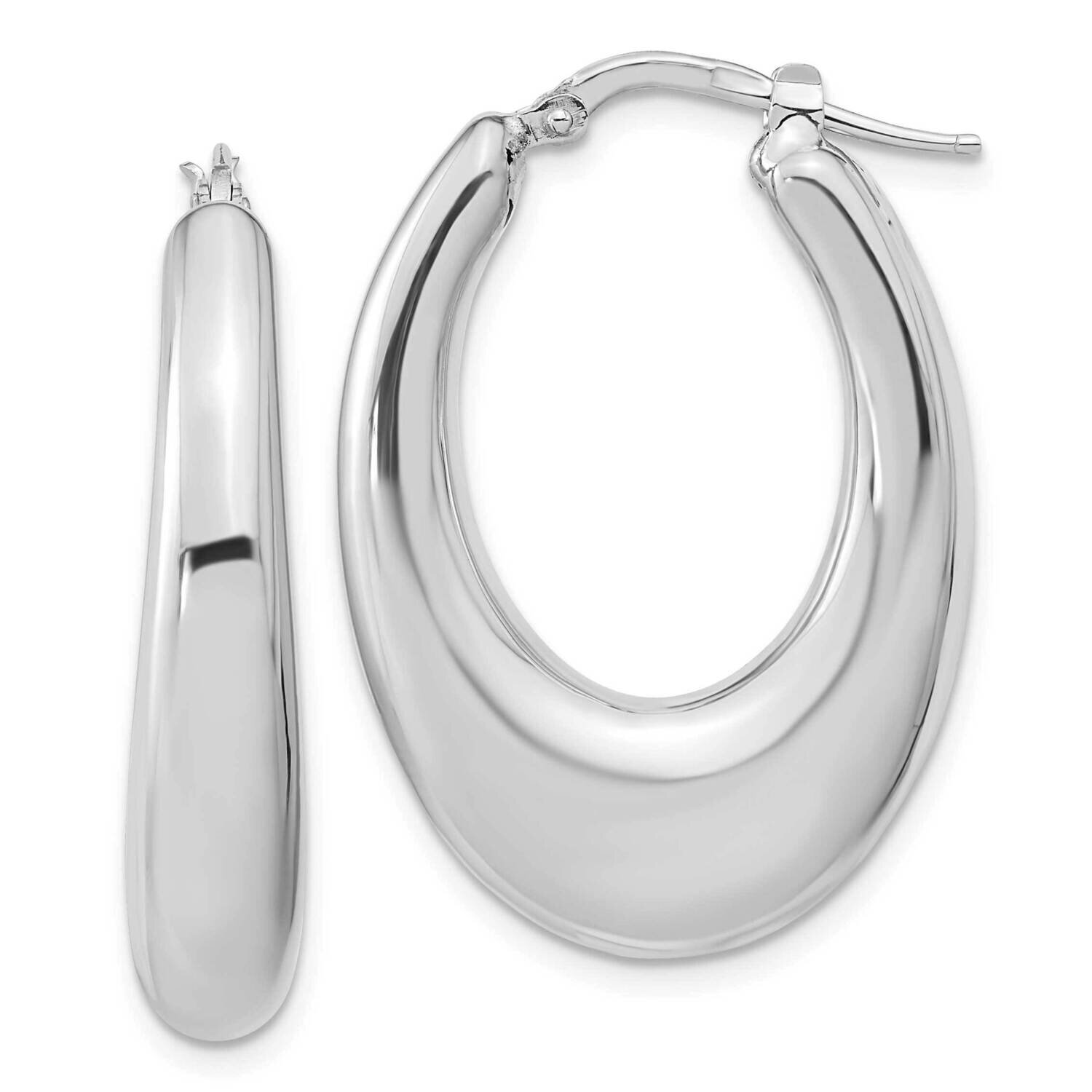 Rhodium-Plated Oval Hollow Hoop Earrings Sterling Silver Polished QE15935
