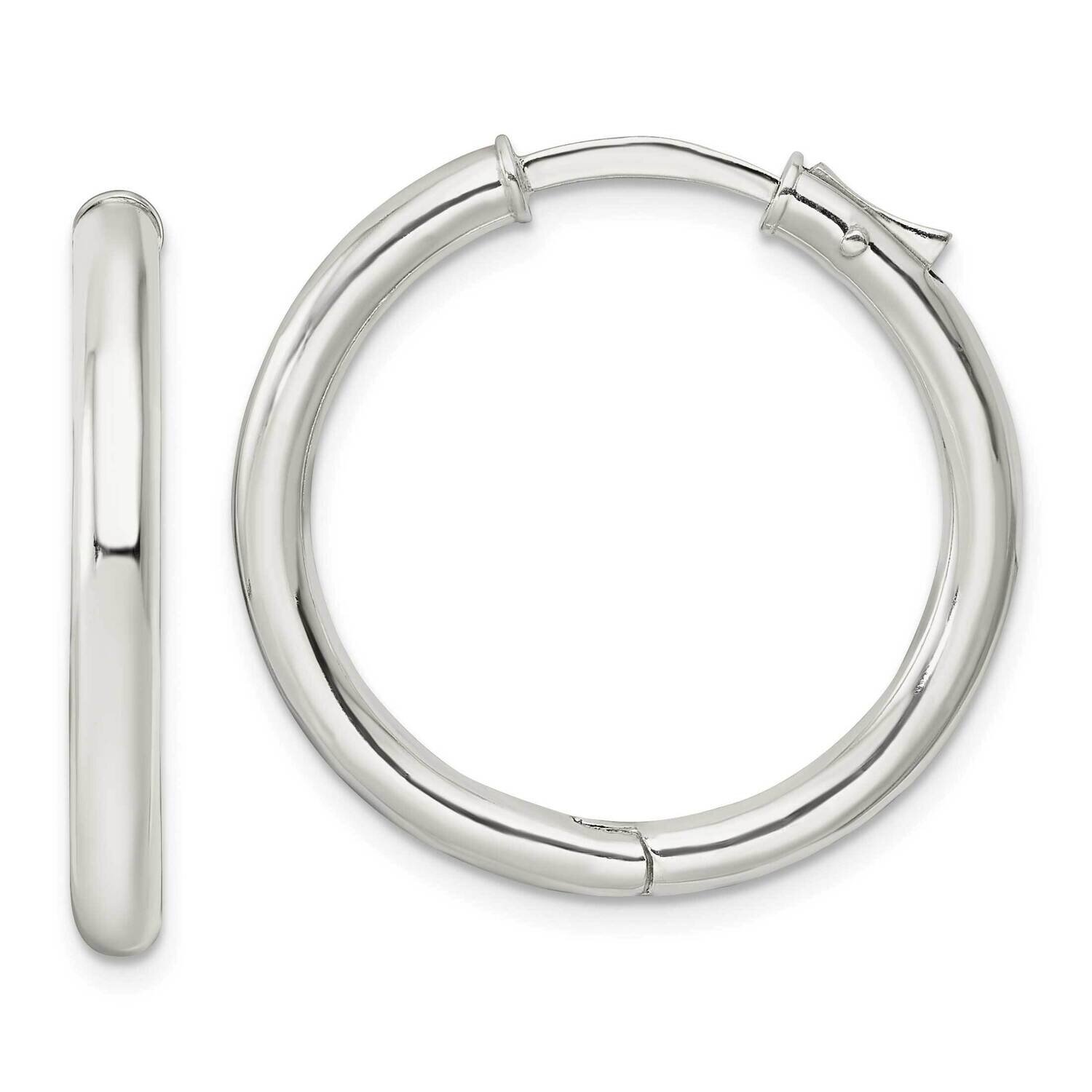 3x28mm Hinged Tube Hoop Earrings Sterling Silver Polished QE15945, MPN: QE15945, 196904151310