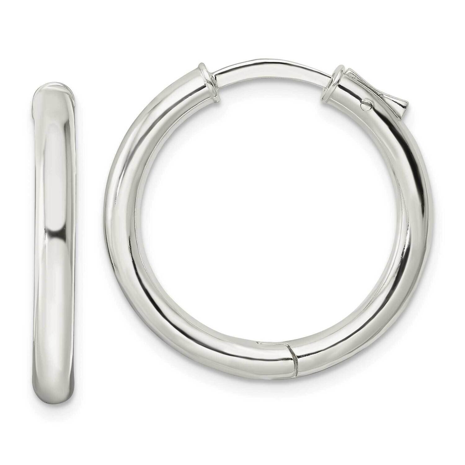 3x25mm Hinged Tube Hoop Earrings Sterling Silver Polished QE15946, MPN: QE15946, 196904151334