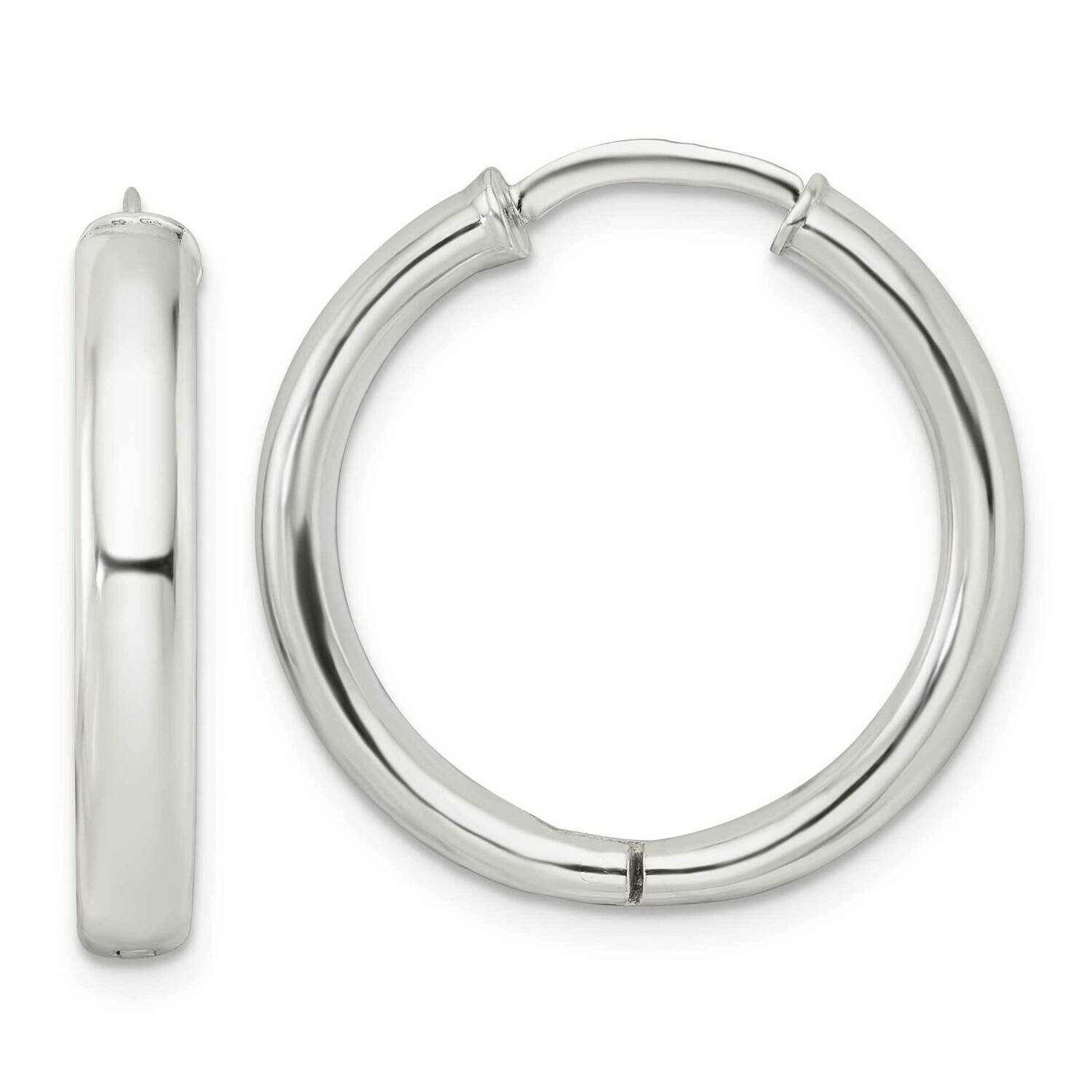 3.5x25mm Hinged Tube Hoop Earrings Sterling Silver Polished QE15950