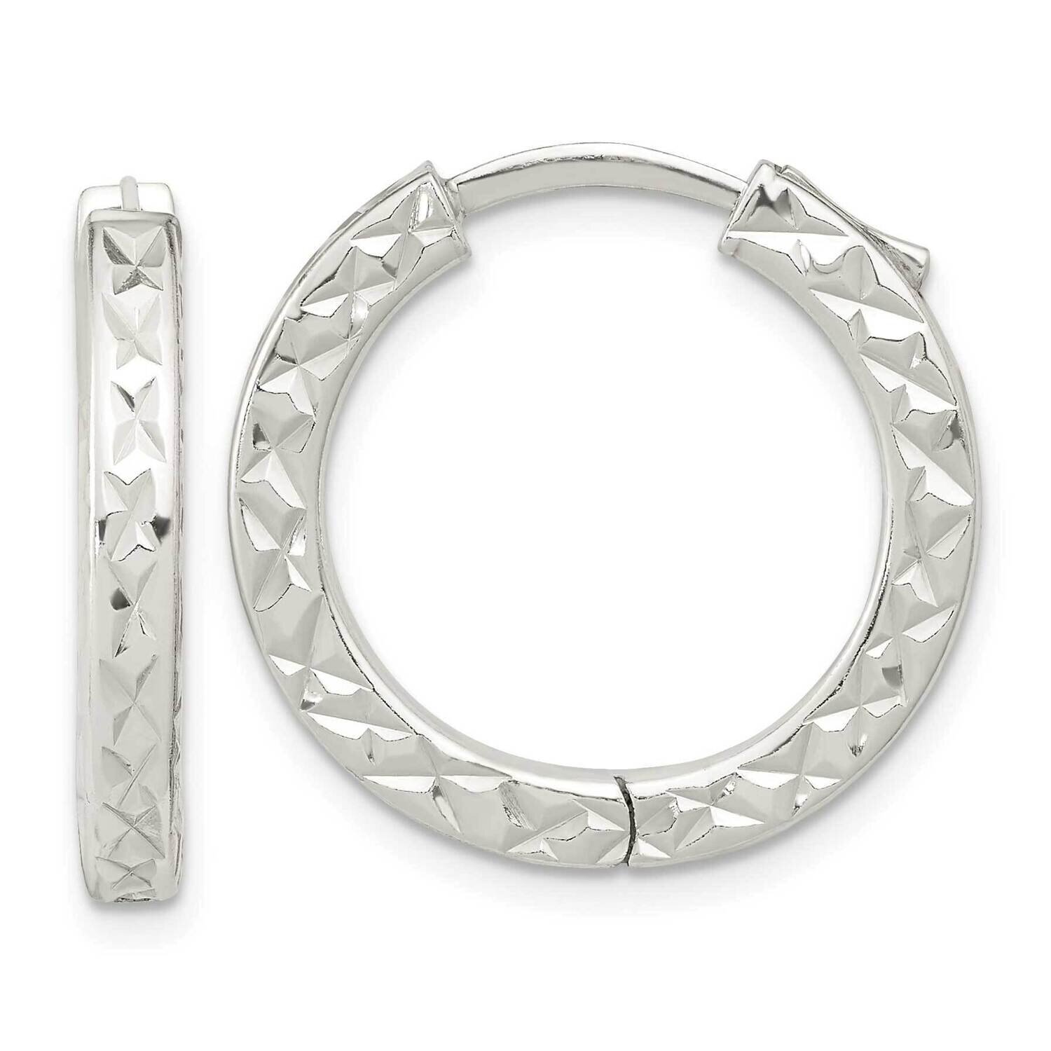 Diamond-Cut Square Tube Locking Hoop Earrings Sterling Silver Polished QE15960, MPN: QE15960, 19690…