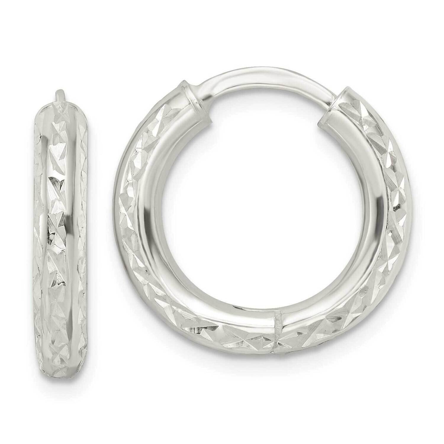 Diamond-Cut 3.5x20mm Hinged Tube Hoop Earrings Sterling Silver QE15961, MPN: QE15961, 196904152331