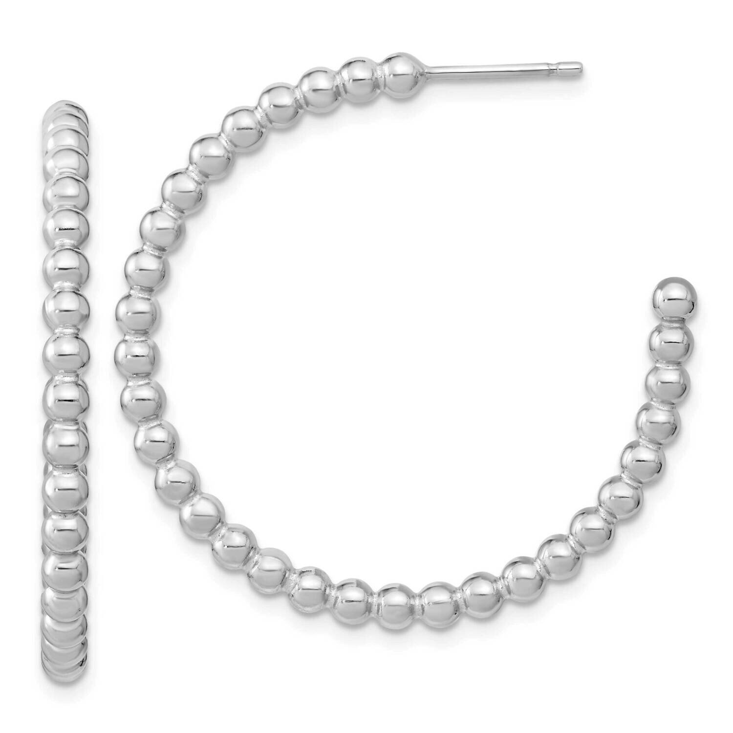 Beaded Hoop Post Earrings Sterling Silver Rhodium-Plated Polished QE15967