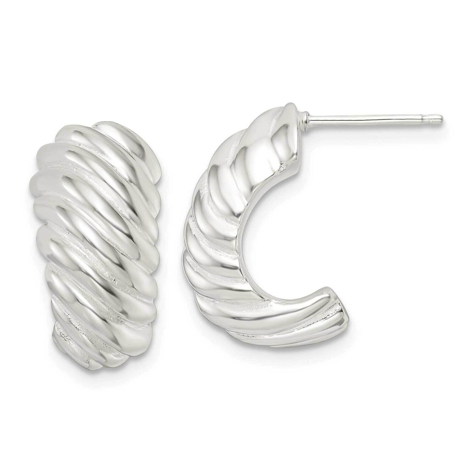 Hollow J Hoop Post Earrings Sterling Silver Polished QE15982, MPN: QE15982, 196904150894