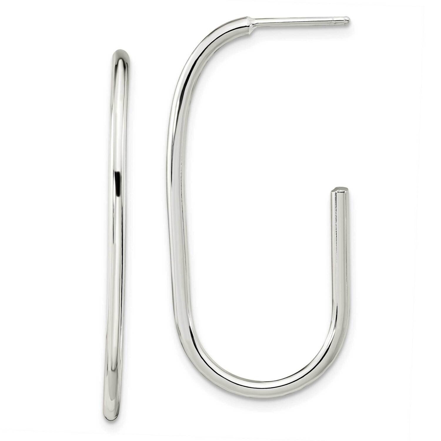 Oval J-Hoop Post Earrings Sterling Silver Polished QE15989, MPN: QE15989, 196904152027
