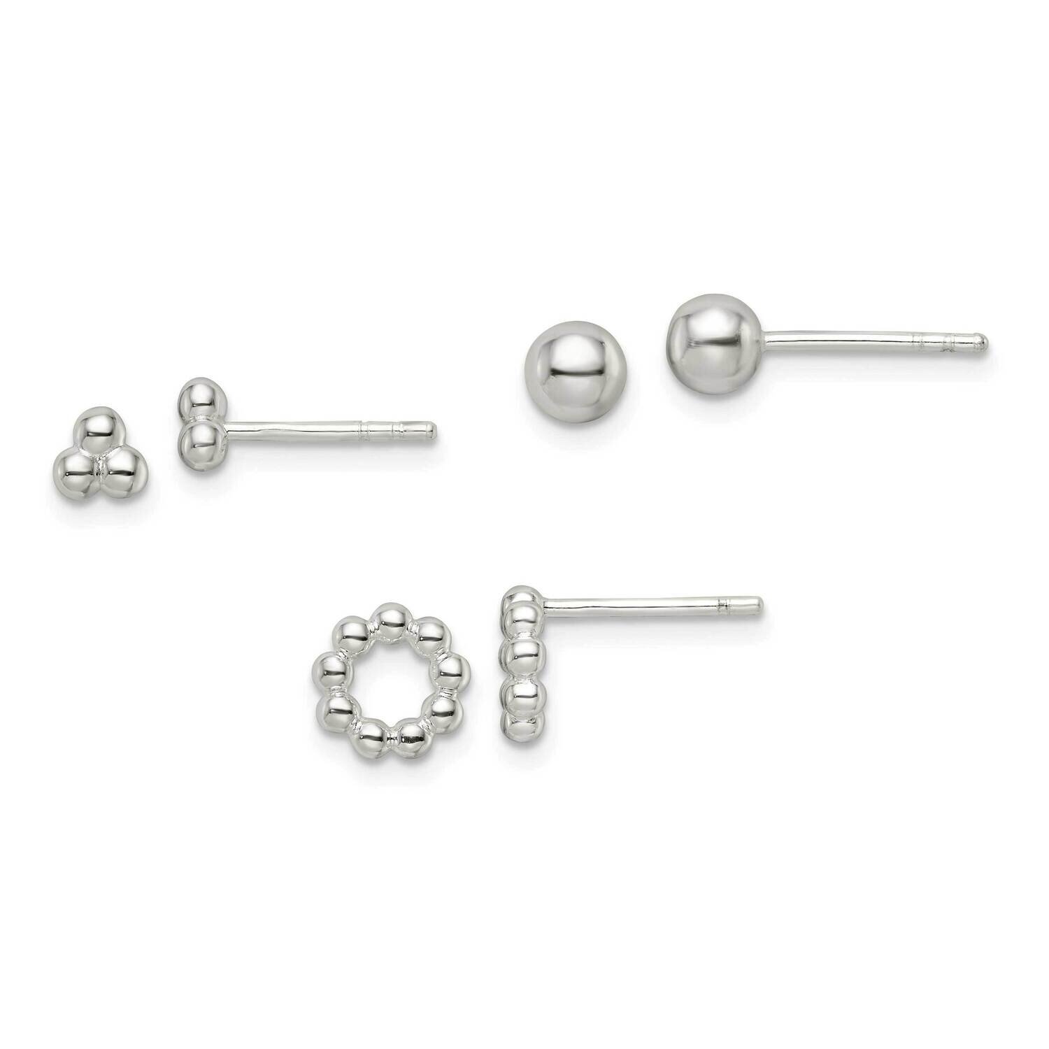 Beaded and Stud Post Earring Set Sterling Silver QE15991