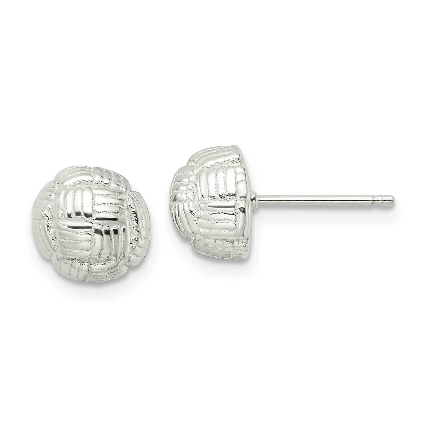 Basket Weave Button Post Earrings Sterling Silver Polished QE16002, MPN: QE16002, 196904150832