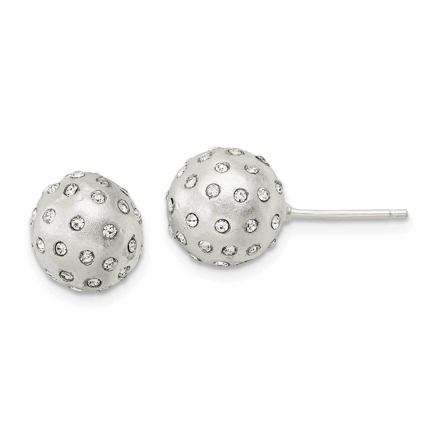 Satin Crystal Ball Post Earrings Sterling Silver QE16004