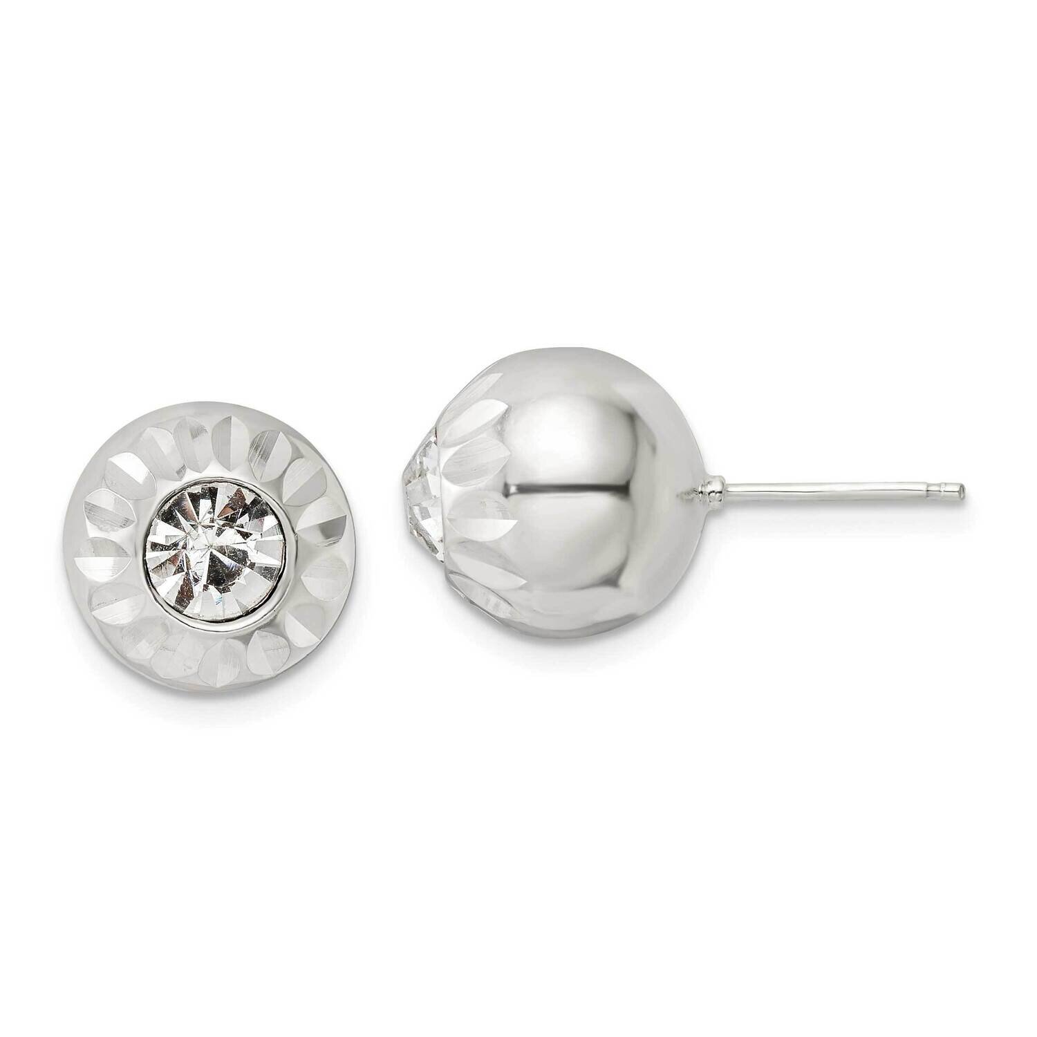 Diamond-Cut Crystal Ball Post Earrings Sterling Silver Polished QE16005